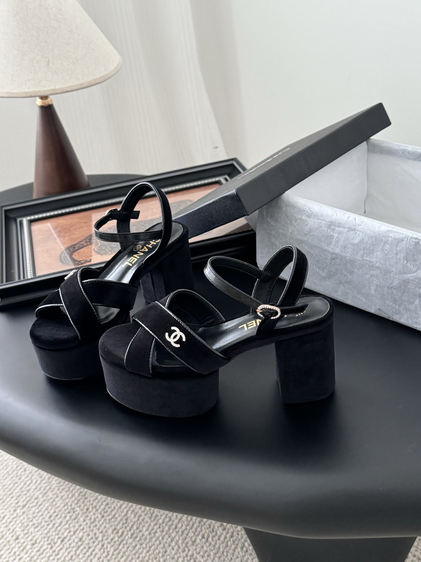 Chanel Black Leather & Fabric Platform Heeled Sandals 2 i1743858649405 7928 0 1