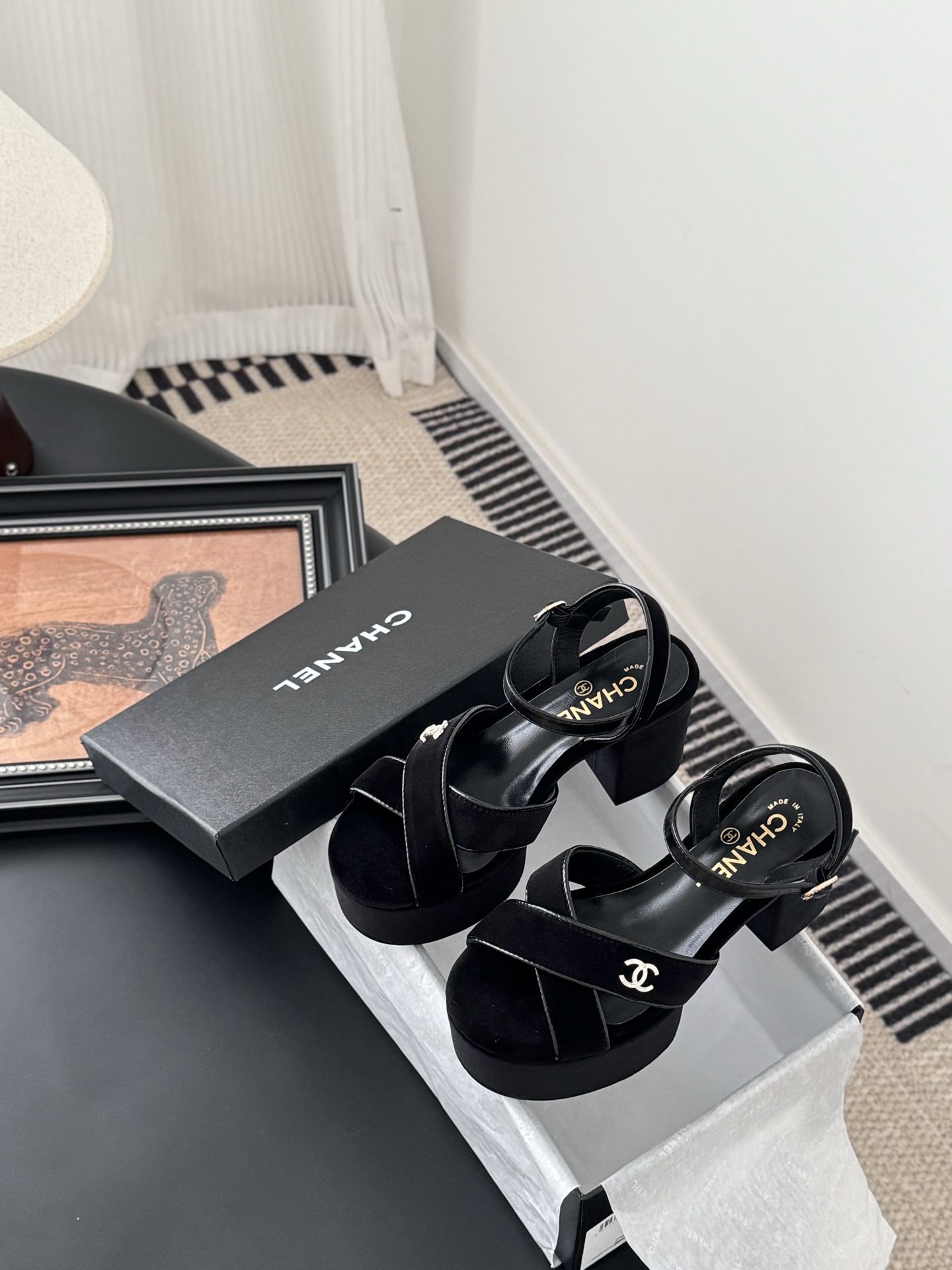 Chanel Black Leather & Fabric Platform Heeled Sandals 10 i1743858649419 7276 0 8