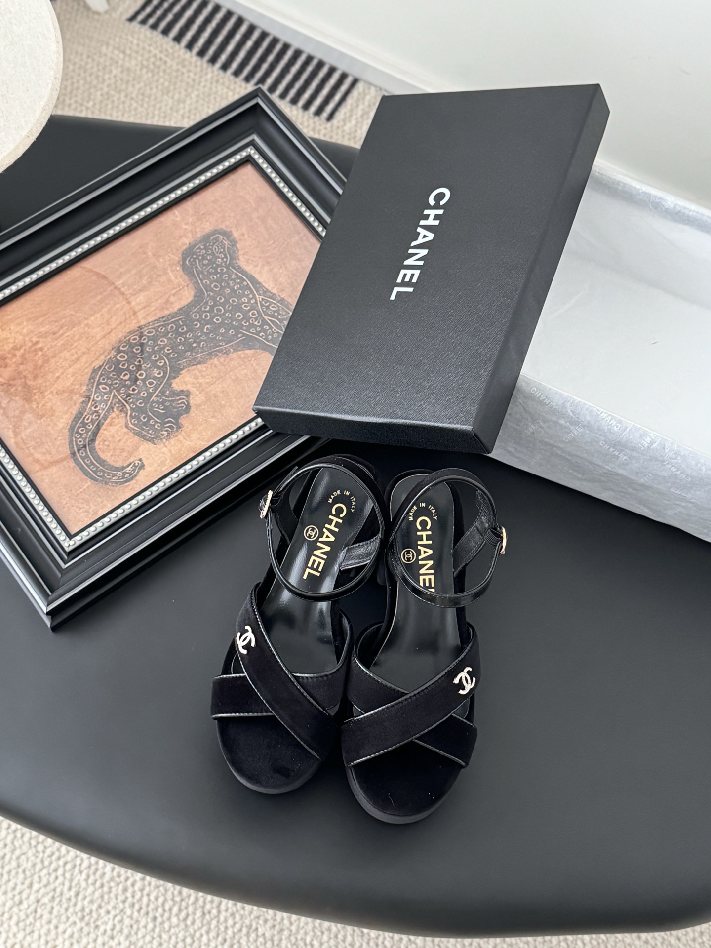 Chanel Black Leather & Fabric Platform Heeled Sandals 3 i1743858649676 2088 0 0