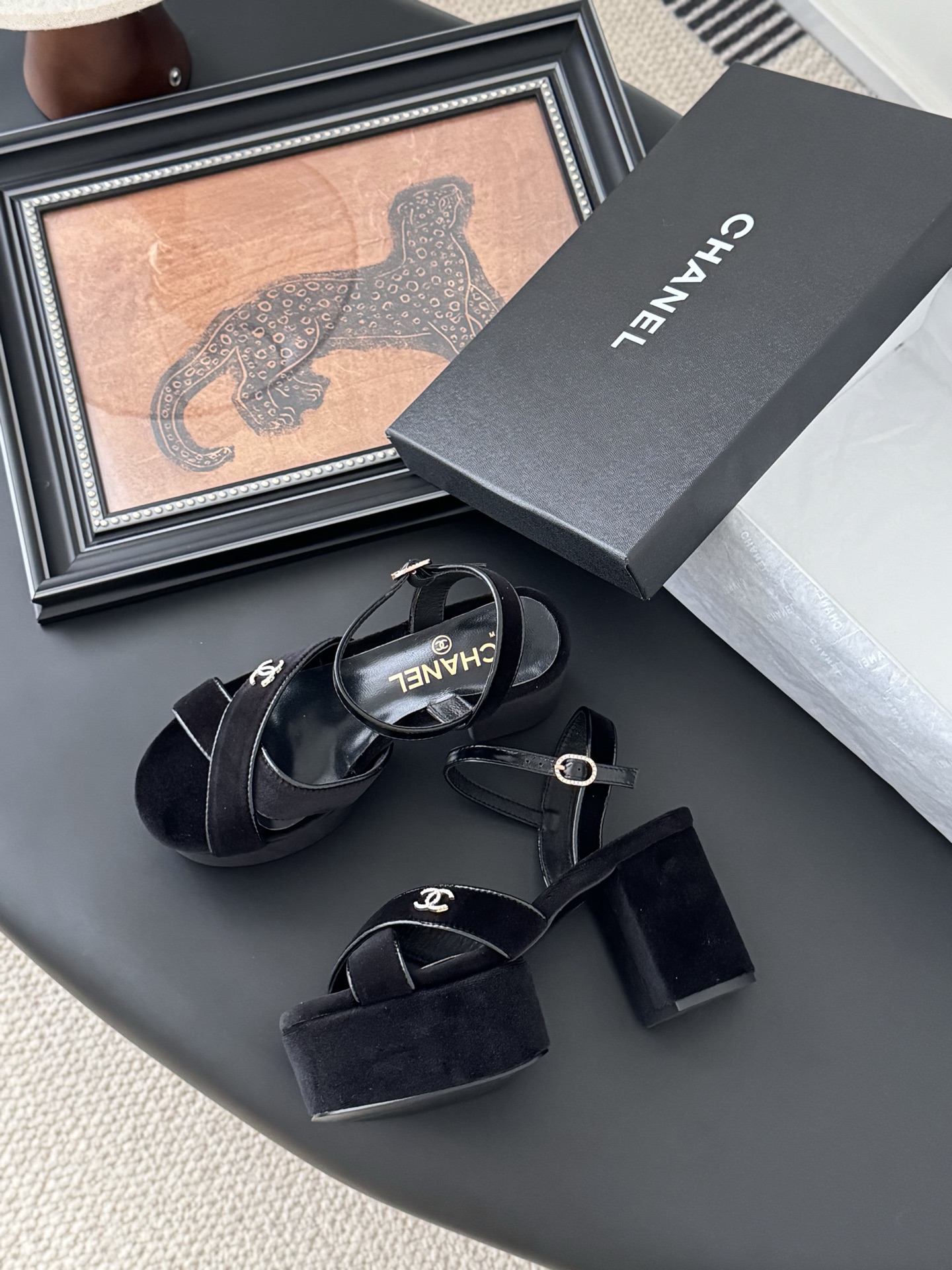 Chanel Black Leather & Fabric Platform Heeled Sandals 5 i1743858651468 195 0 3