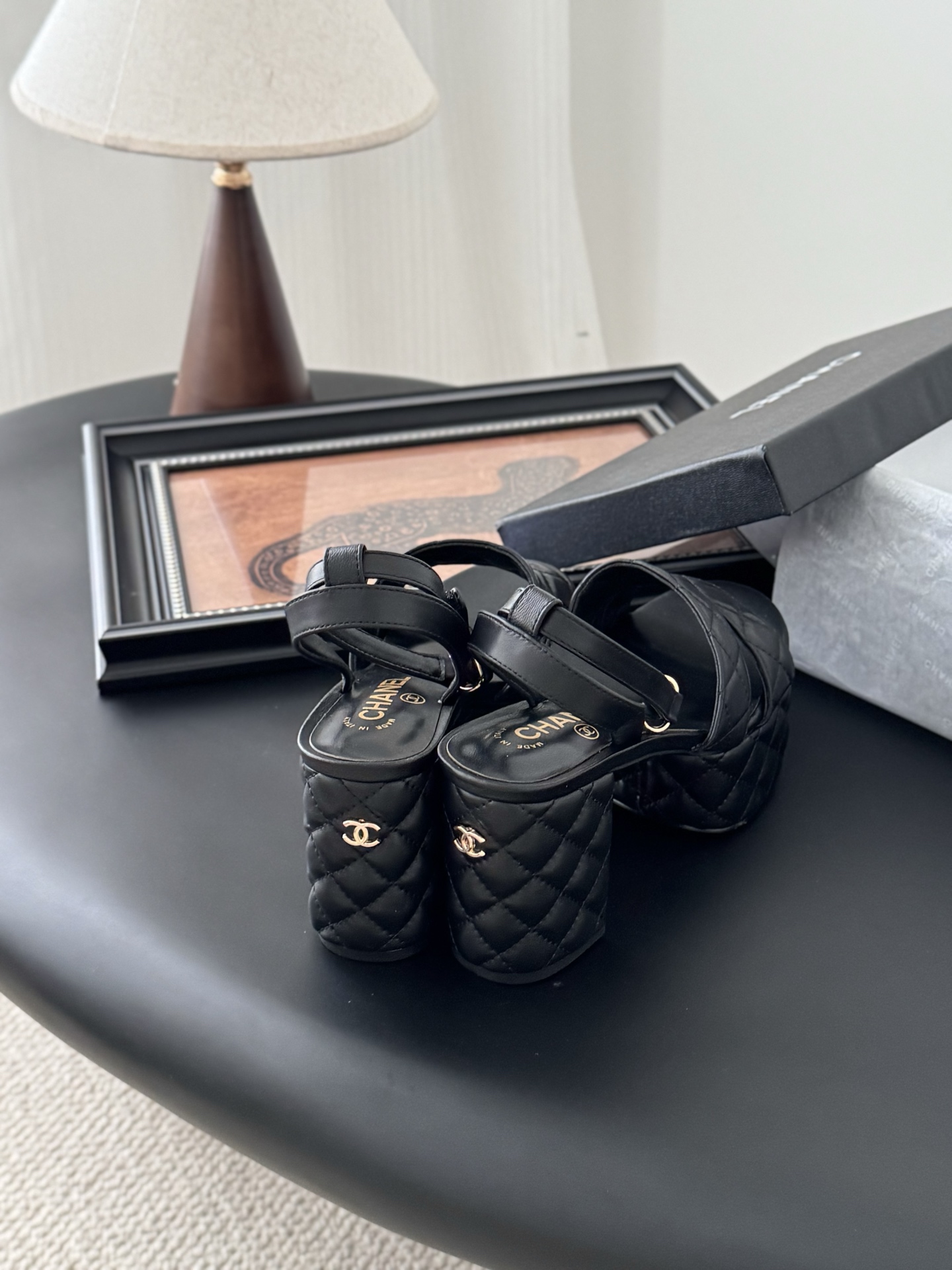 Chanel Women's Black Leather Quilted Platform Block Heel Sandals 7 i1743858695649 9463 0 5