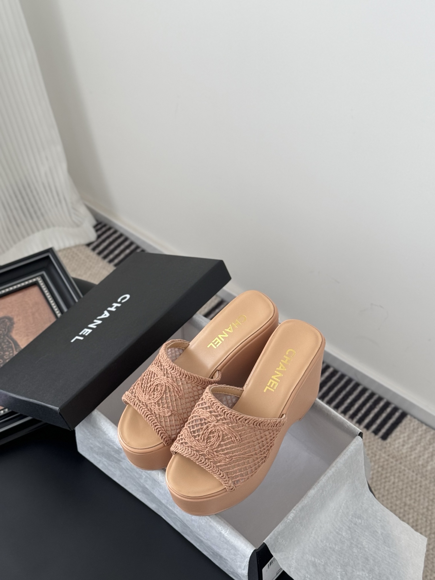 Chanel 25P Platform Espadrille Sandals With Embroidered Design, Beige 10 i1744128285068 9378 0 8