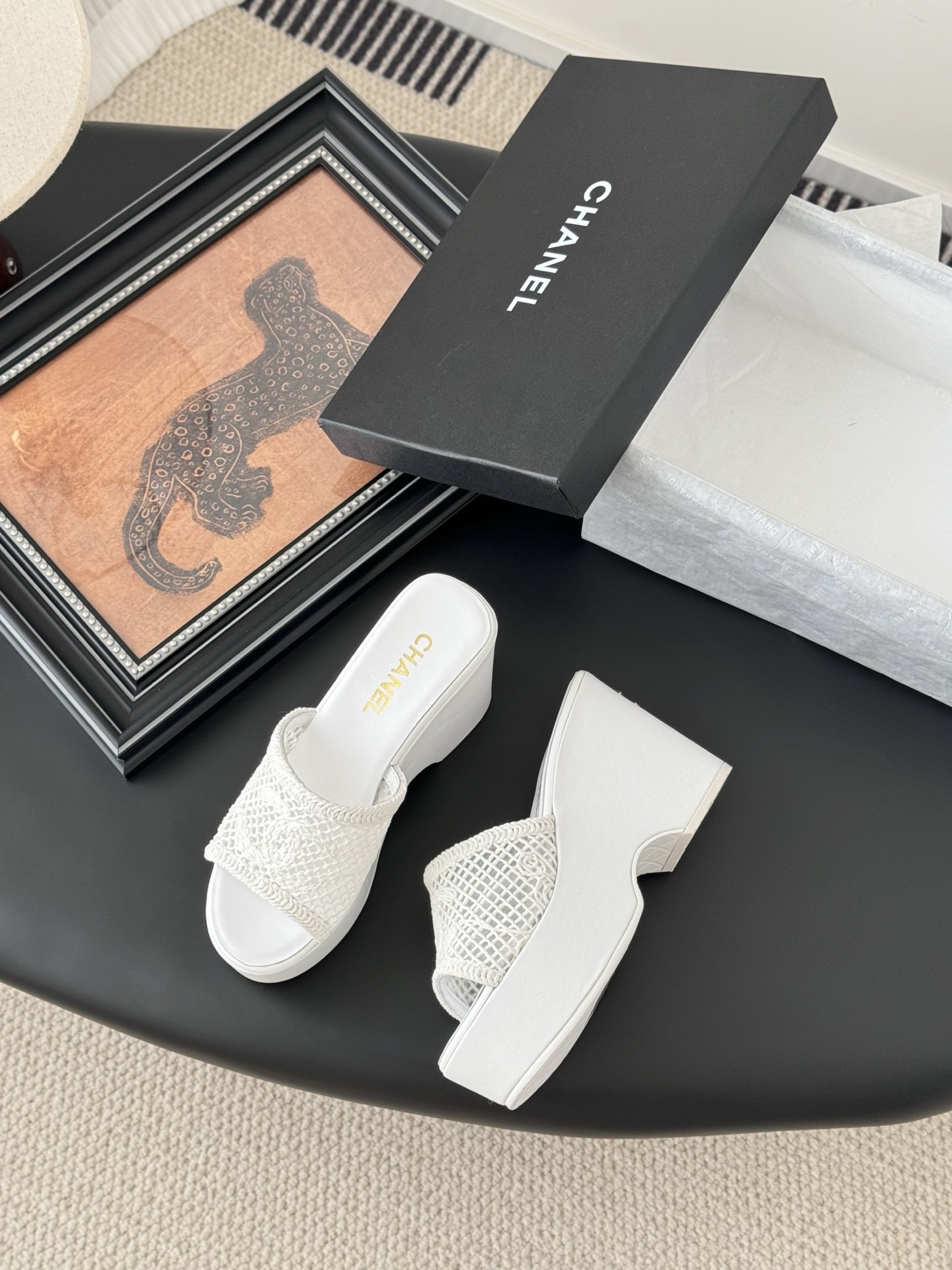 Chanel 25P Runway Platform Sandals White Embroidery Lambskin Leather 2 i1744128301399 8042 0 2