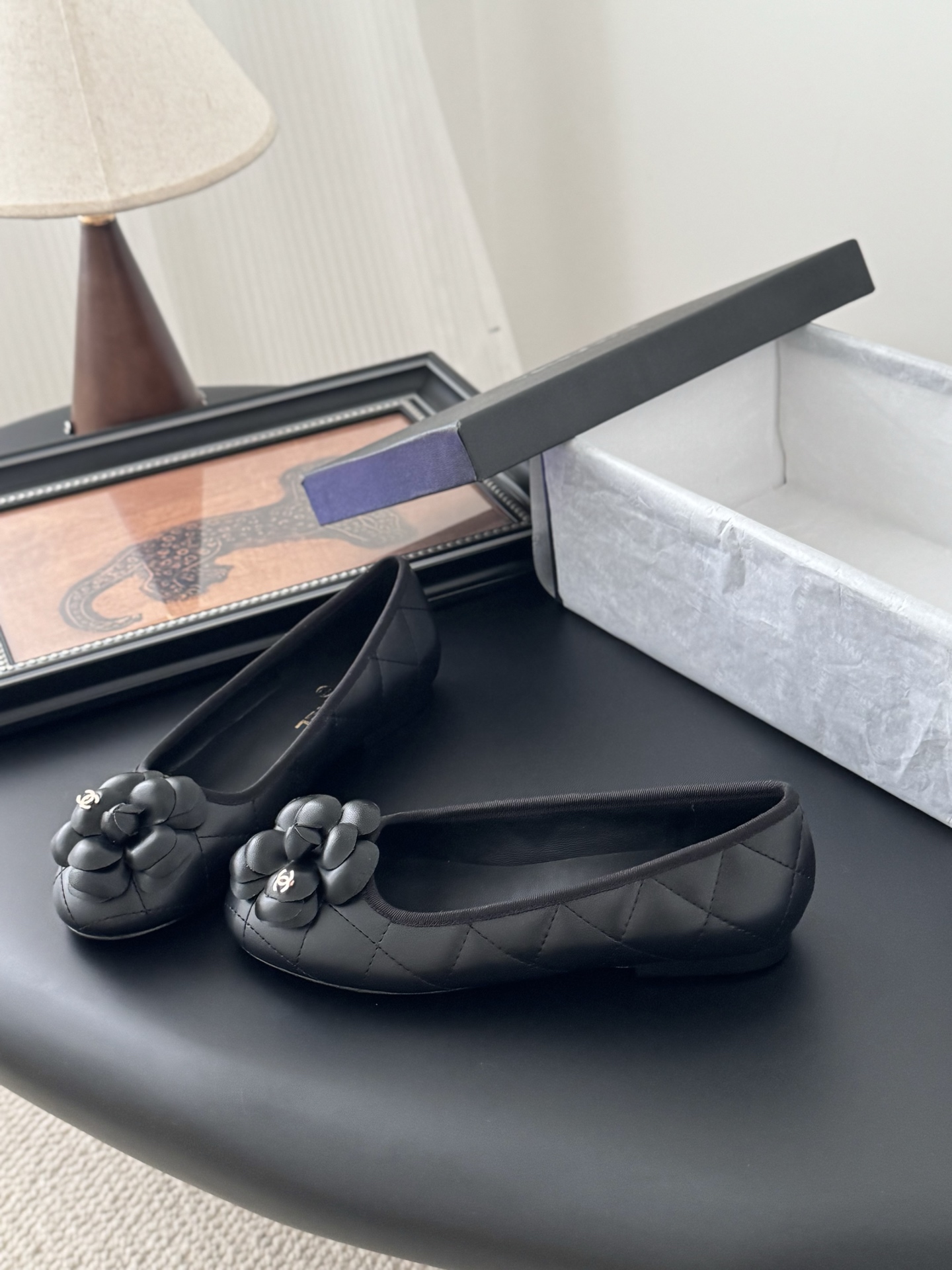 Chanel 25K Camellia Black Leather Ballet Flats Comfortable and Elegant 4 i1745772698322 268 0 1
