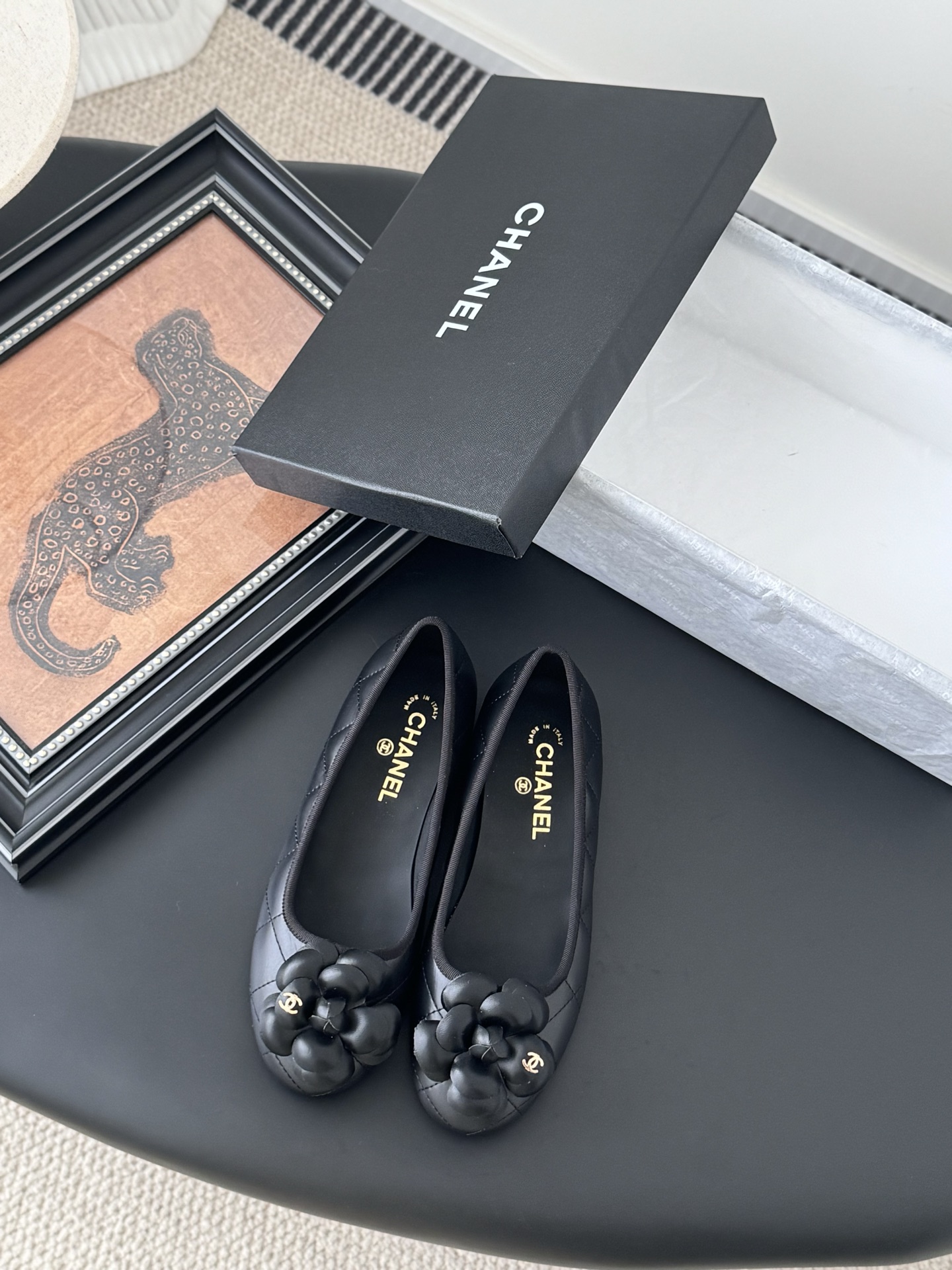 Chanel 25K Camellia Black Leather Ballet Flats Comfortable and Elegant 3 i1745772698327 5636 0 0
