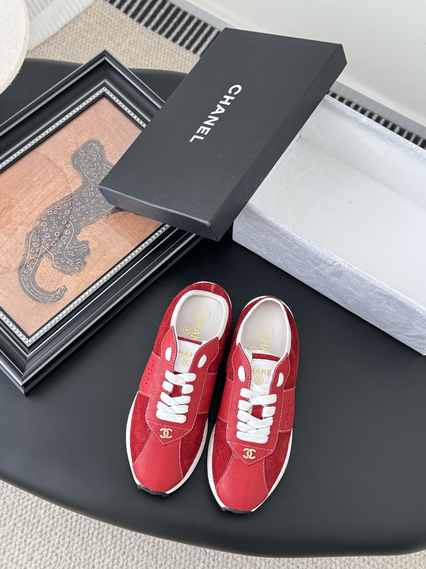 Chanel 25C New Women's Red Suede Leather Casual Sneakers 3 i1745936870317 9606 0 0