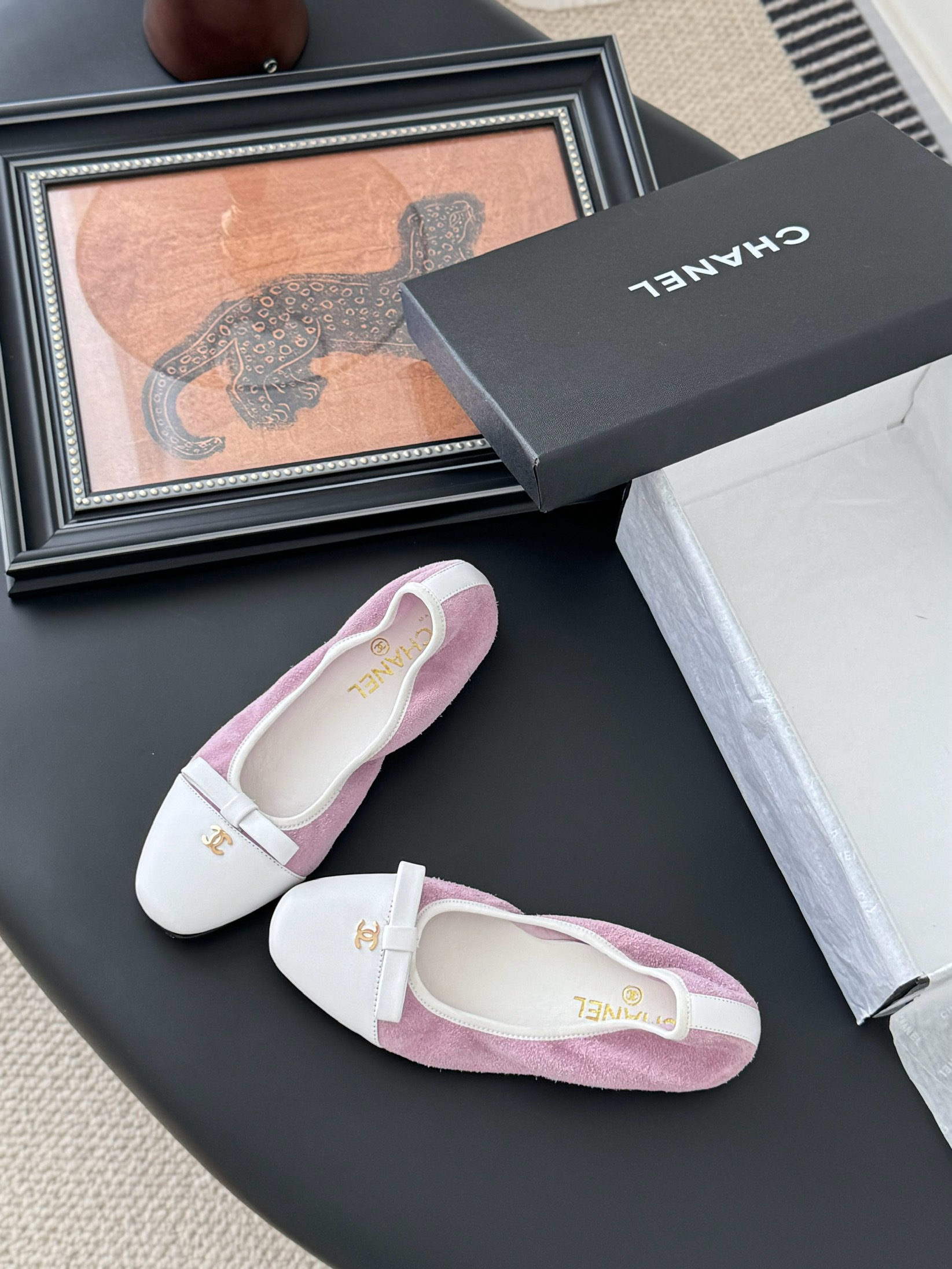 Chanel Ballet Flats Pink Suede and White Leather with Bow Accent 7 i1745936967663 2491 0 5