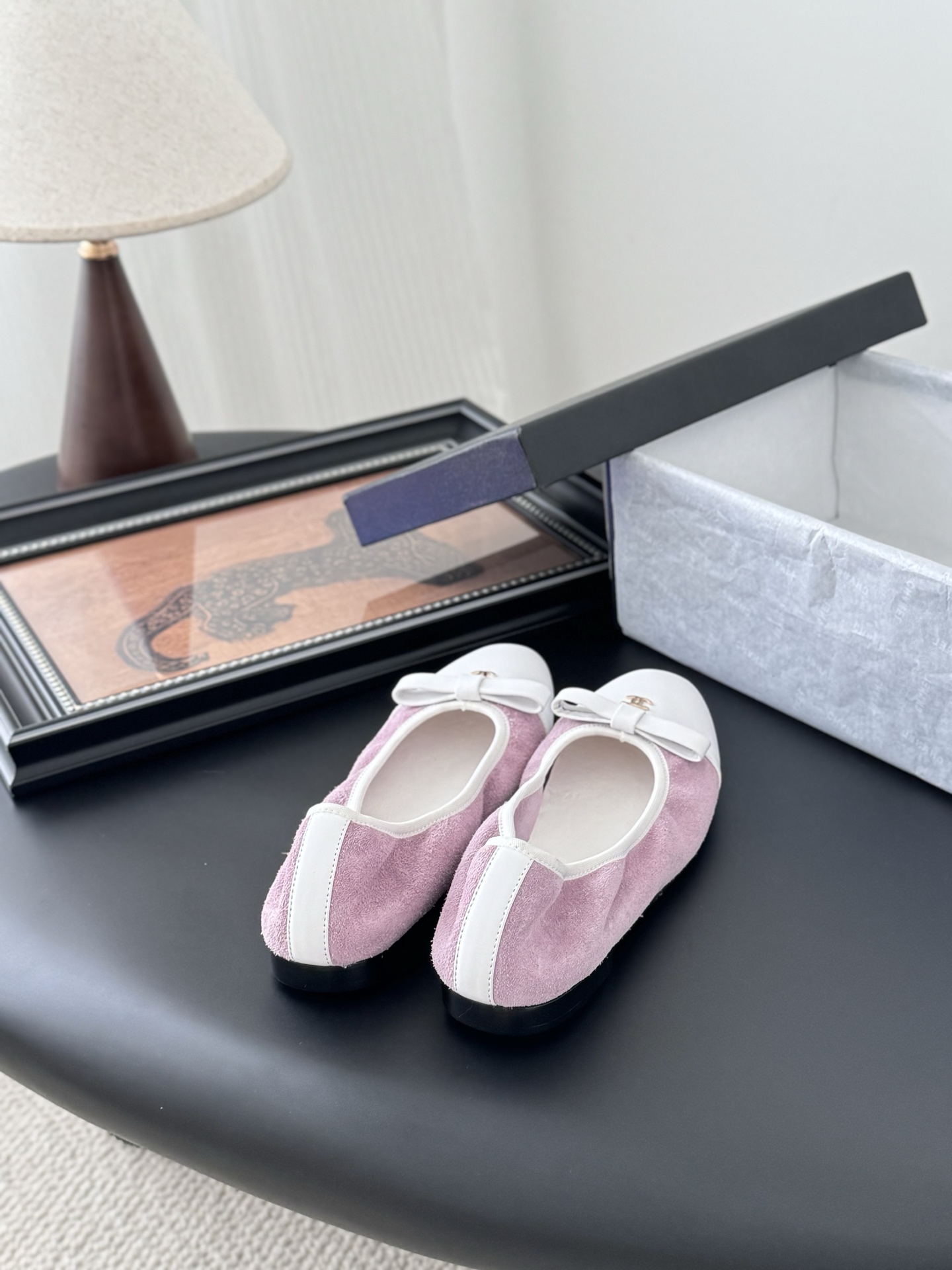 Chanel Ballet Flats Pink Suede and White Leather with Bow Accent 4 i1745936968662 9106 0 2
