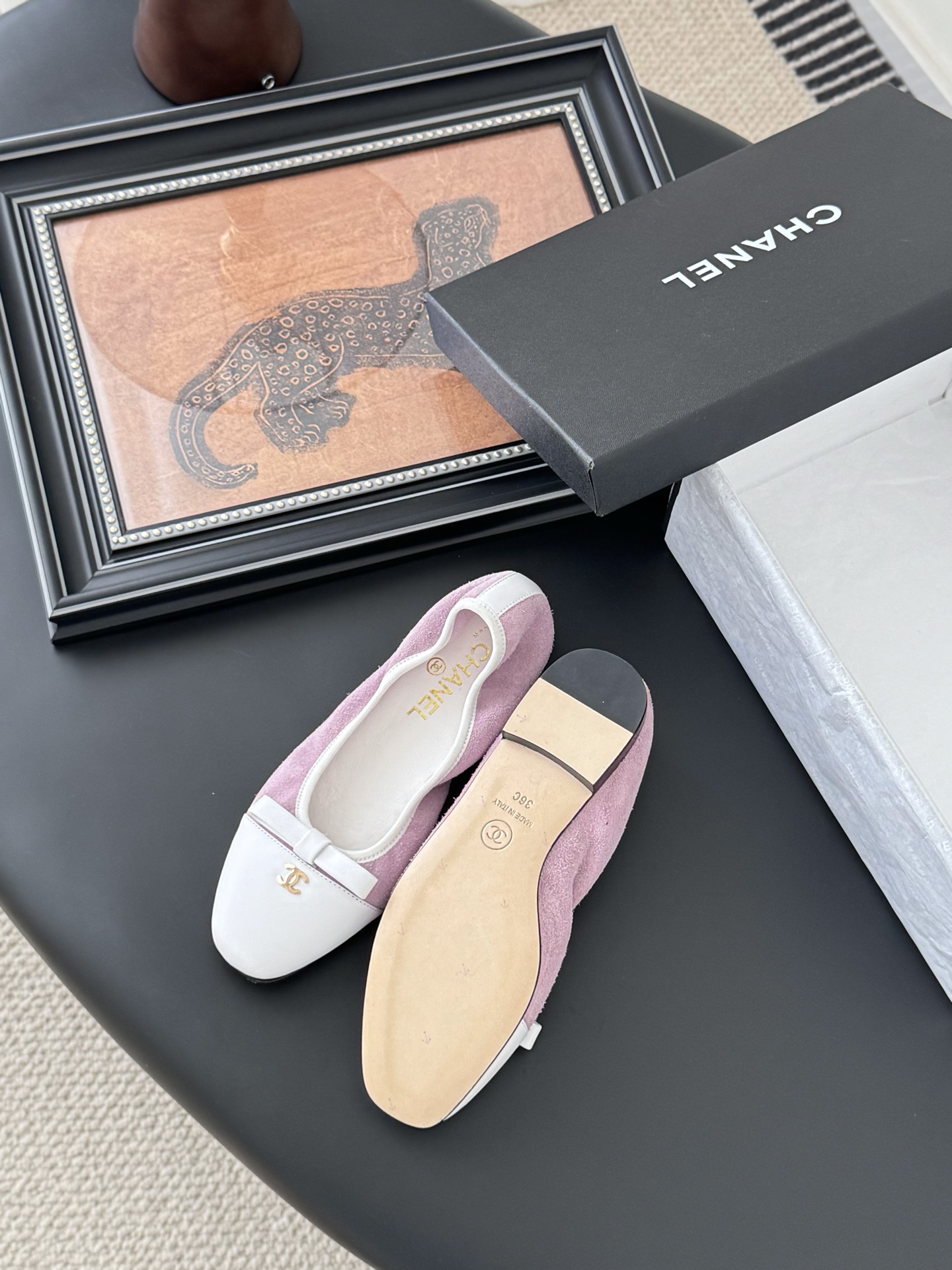 Chanel Ballet Flats Pink Suede and White Leather with Bow Accent 6 i1745936968683 5837 0 4