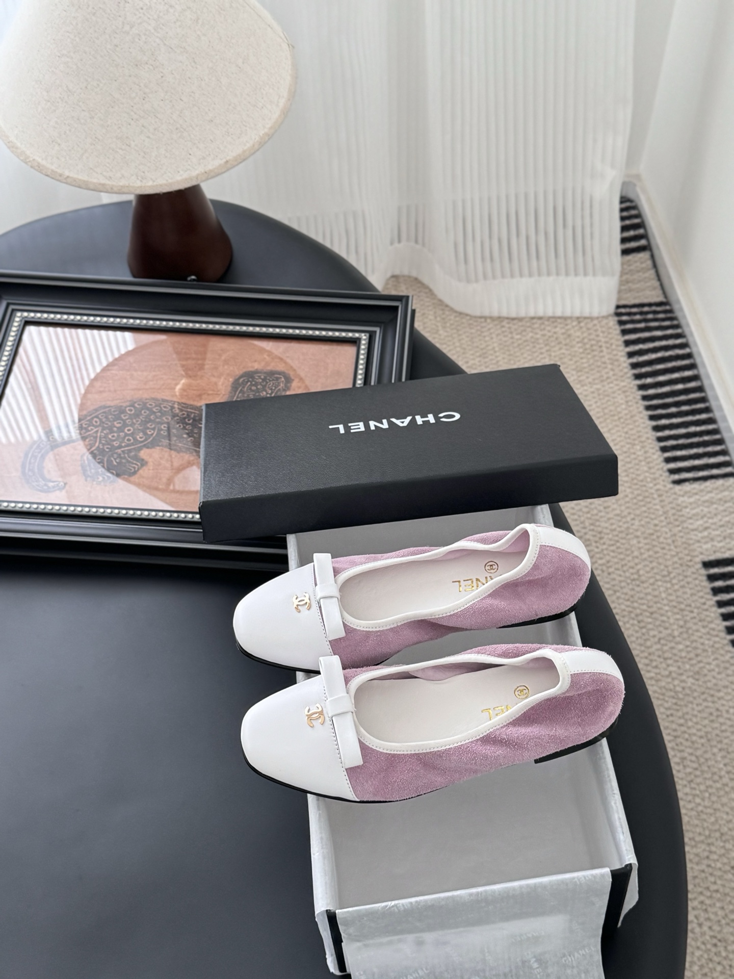 Chanel Ballet Flats Pink Suede and White Leather with Bow Accent 10 i1745936969968 5245 0 8