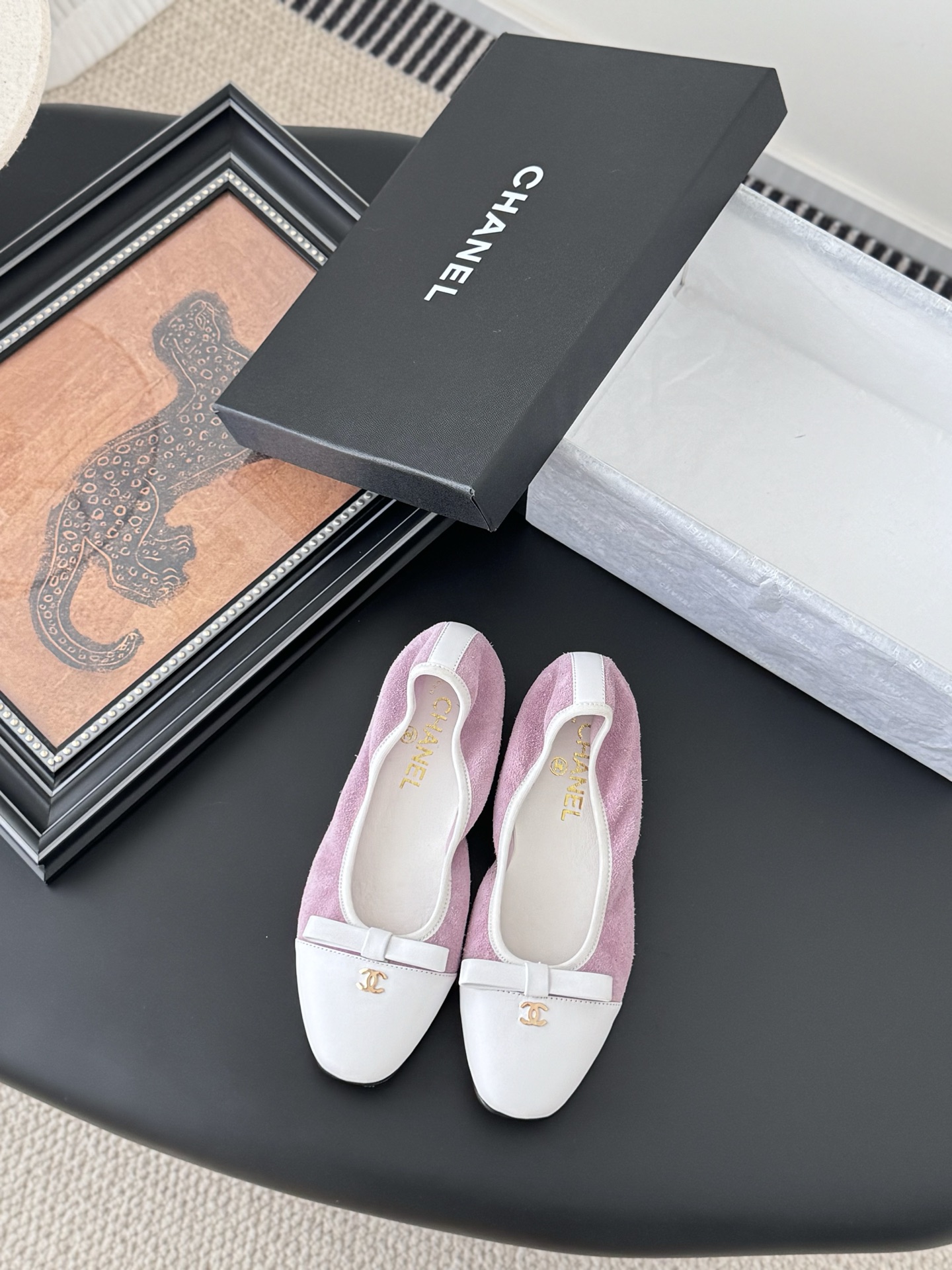 Chanel Ballet Flats Pink Suede and White Leather with Bow Accent 3 i1745936970067 2772 0 0
