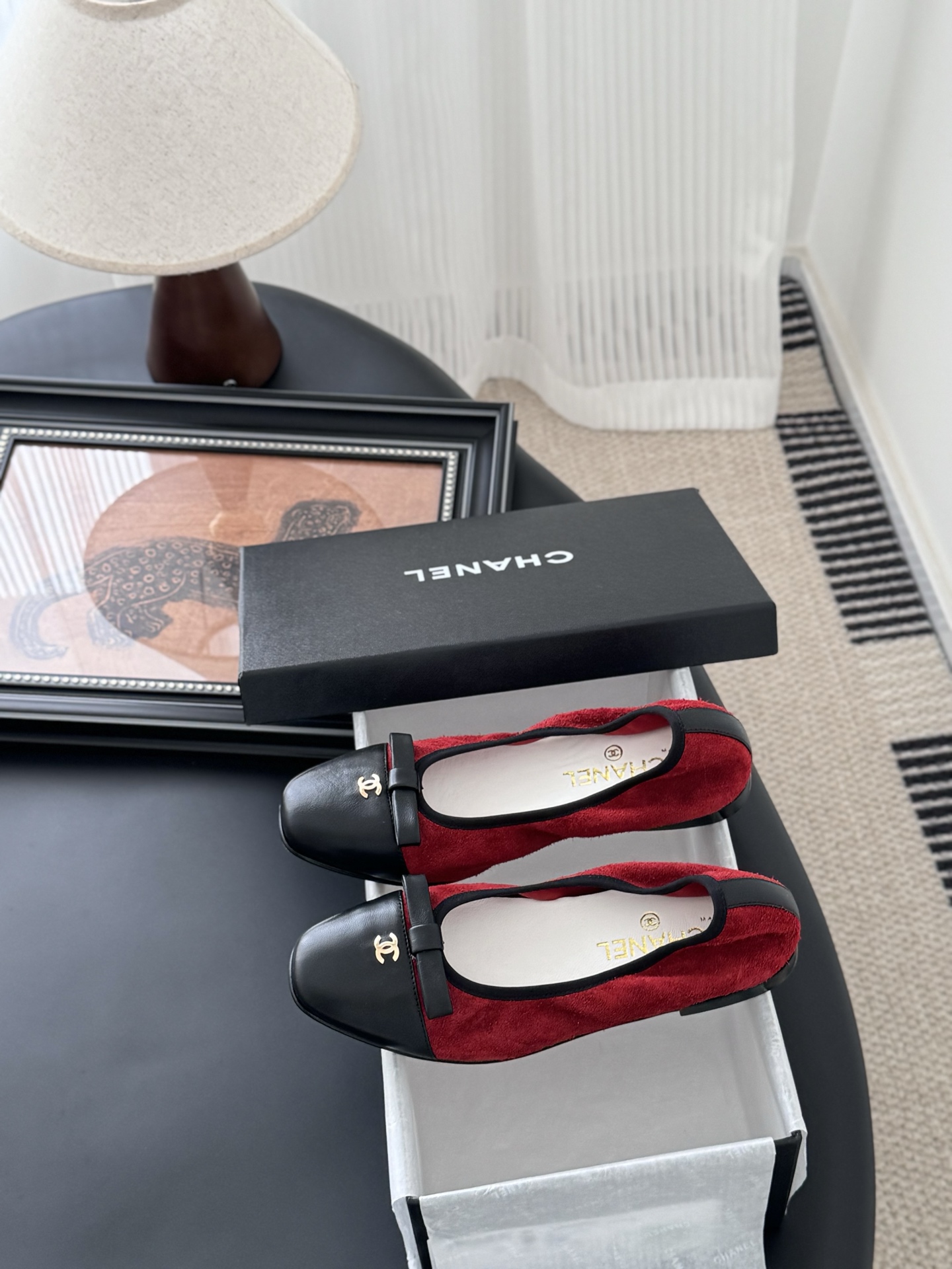Chanel Women's Ballet Flats Red Suede and Black Leather CC Logo Shoes 10 i1745936987483 4642 0 8