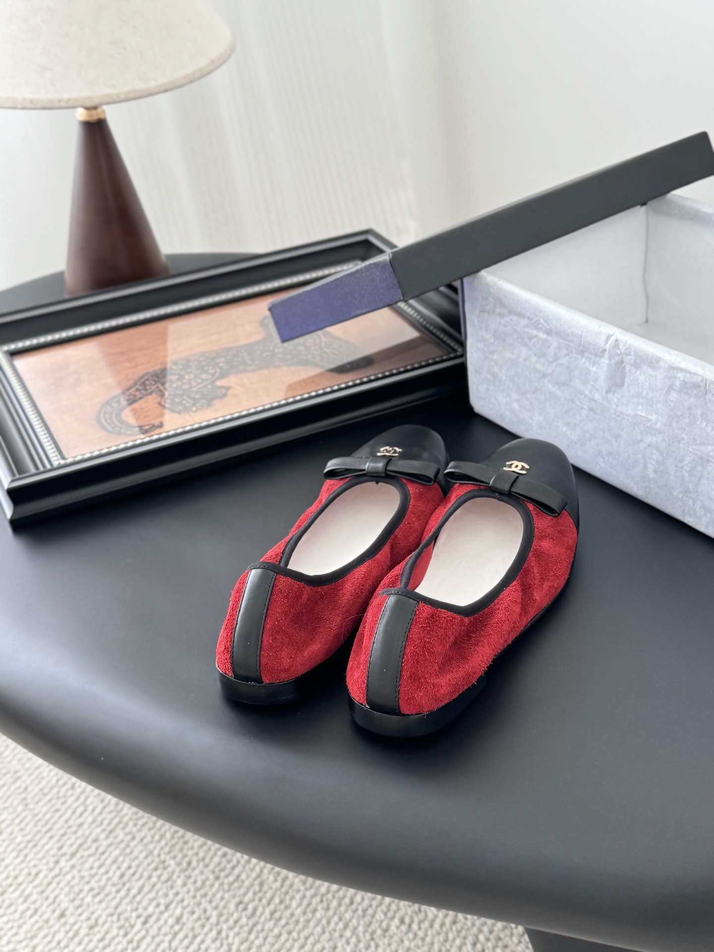 Chanel Women's Ballet Flats Red Suede and Black Leather CC Logo Shoes 4 i1745936987491 2867 0 2