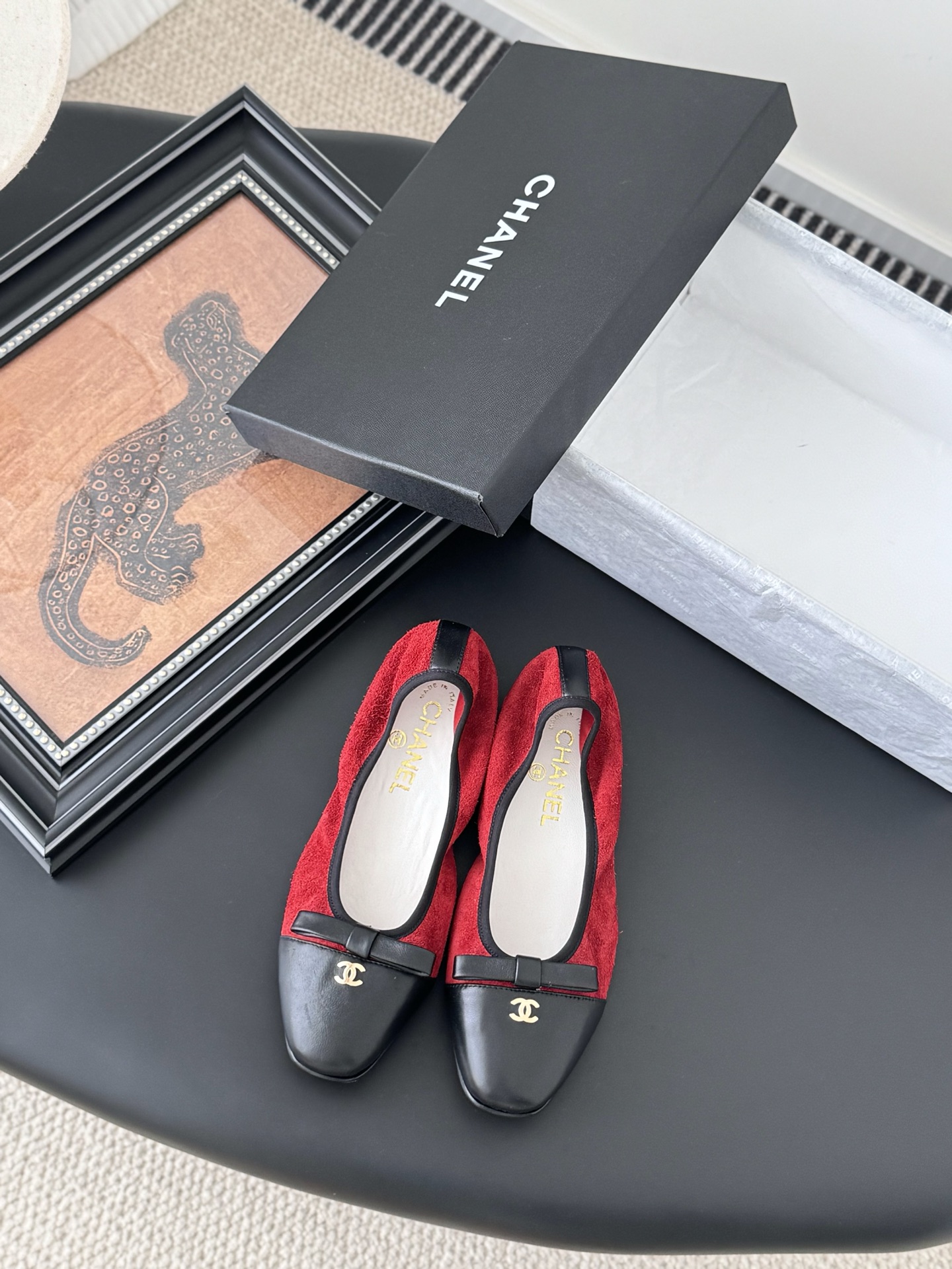 Chanel Women's Ballet Flats Red Suede and Black Leather CC Logo Shoes 3 i1745936988506 400 0 0