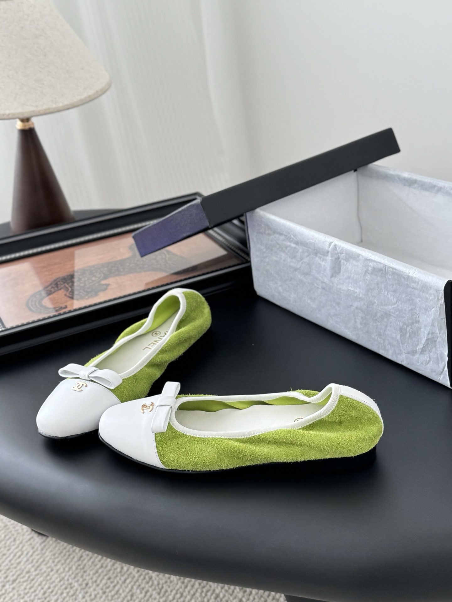 Chanel Women's 25C Bow Tie Ballet Flats - Color Block Design, Comfortable Fit 1 Chanel Women's 25C Bow Tie Ballet Flats - Color Block Design, Comfortable Fit