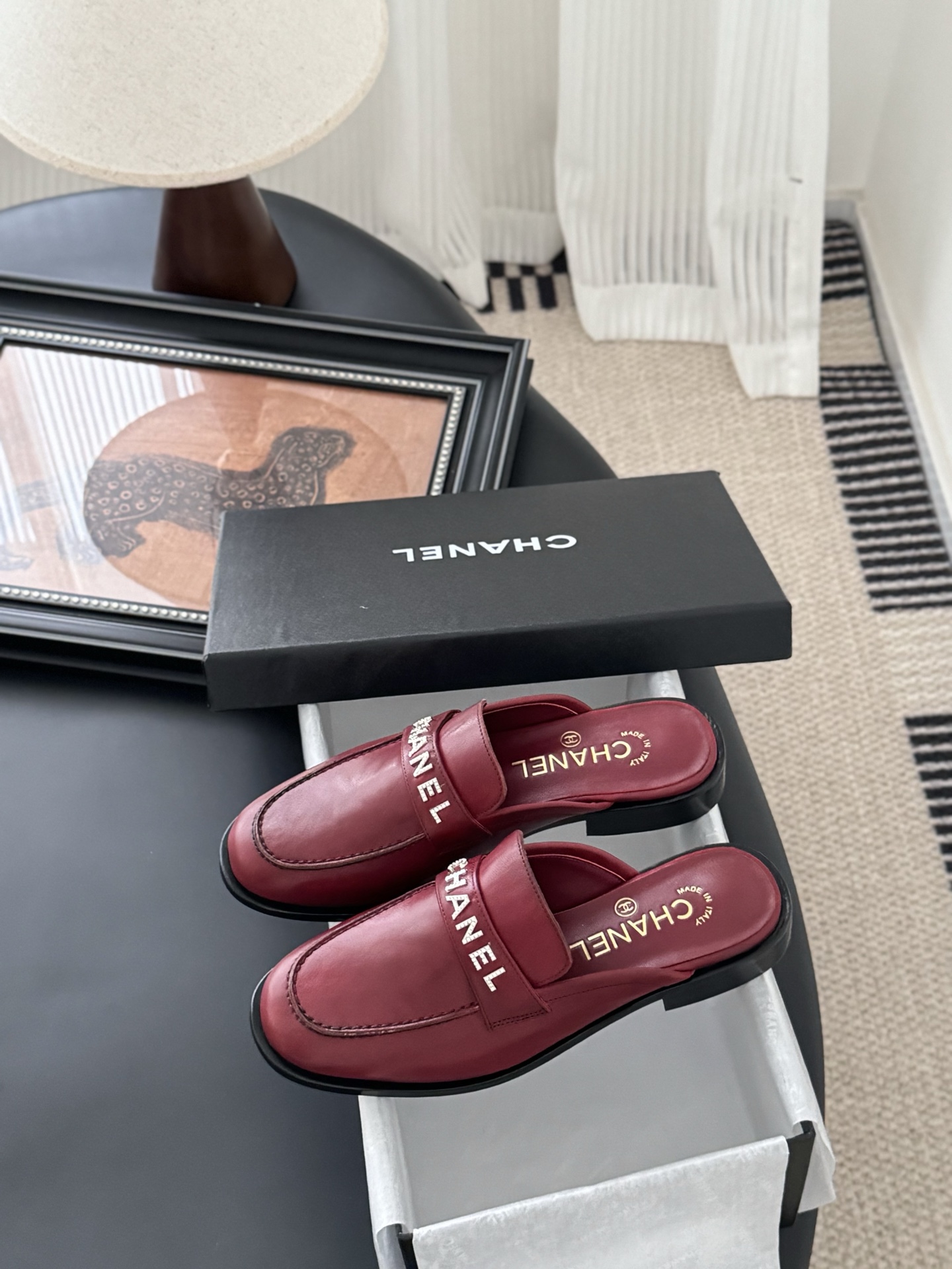 Chanel Women's Burgundy Leather Loafers Mules Retro Designer Shoes 10 i1746272752780 3642 0 8
