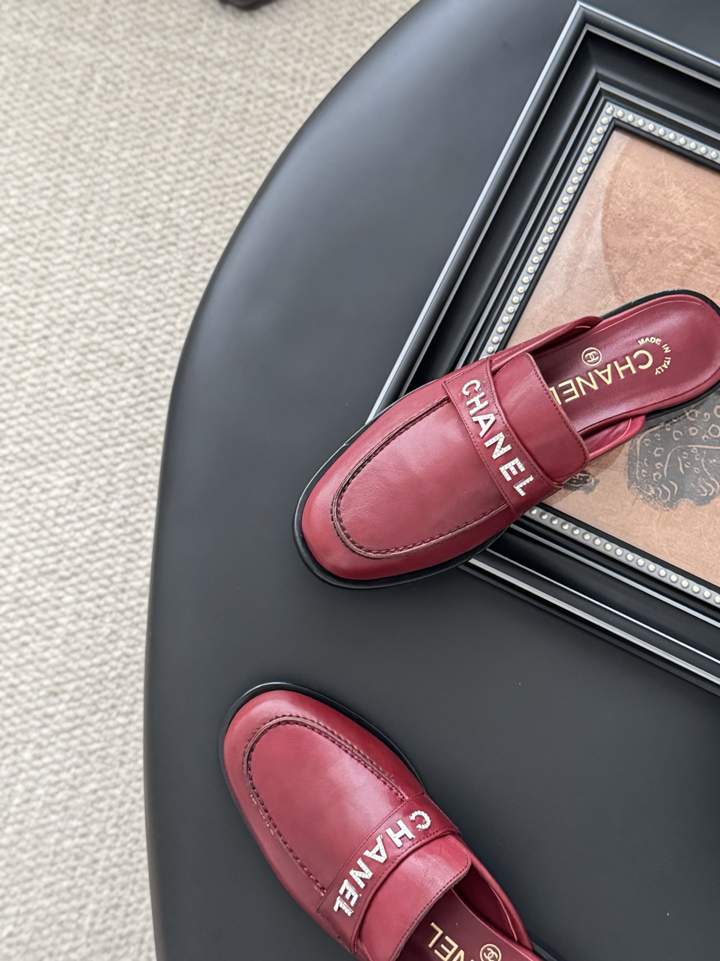 Chanel Women's Burgundy Leather Loafers Mules Retro Designer Shoes 9 i1746272752895 9616 0 7