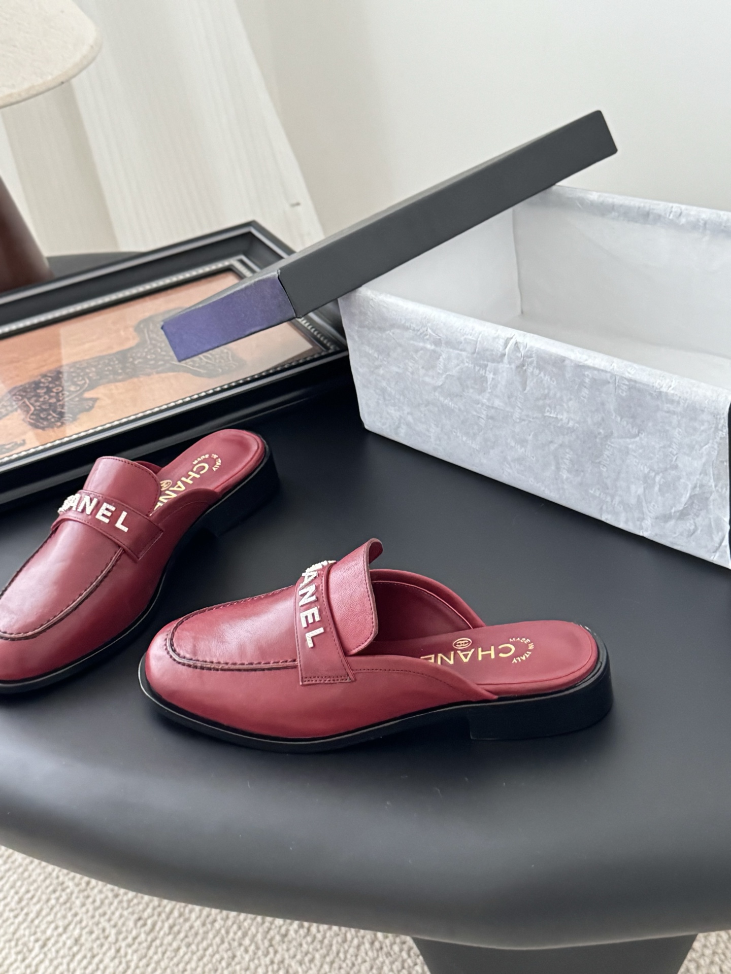 Chanel Women's Burgundy Leather Loafers Mules Retro Designer Shoes 4 i1746272753987 3920 0 1