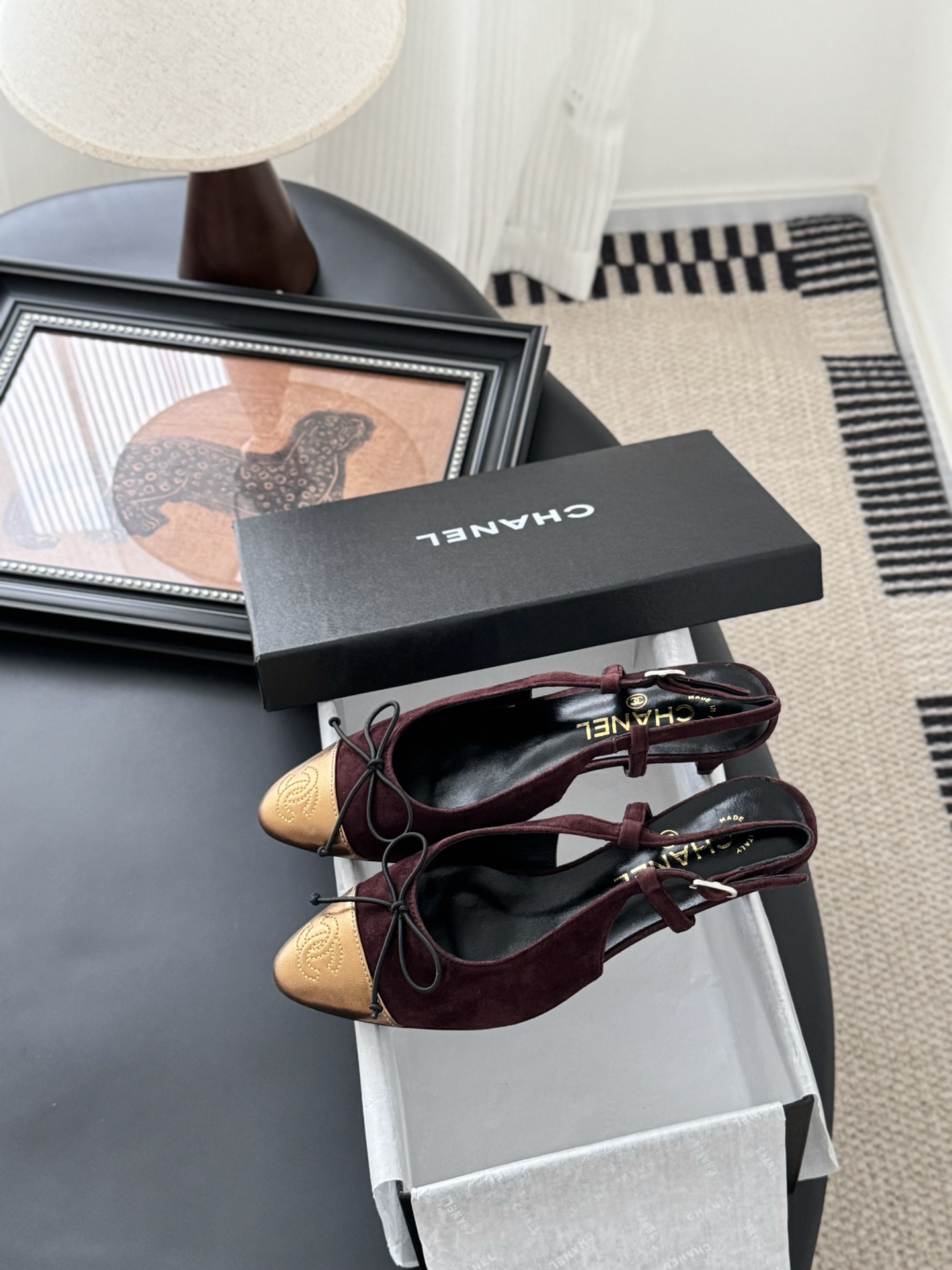 Chanel 25K Mary Jane Slingback Sandals Suede Burgundy Leather 10 i1746553484870 548 0 8