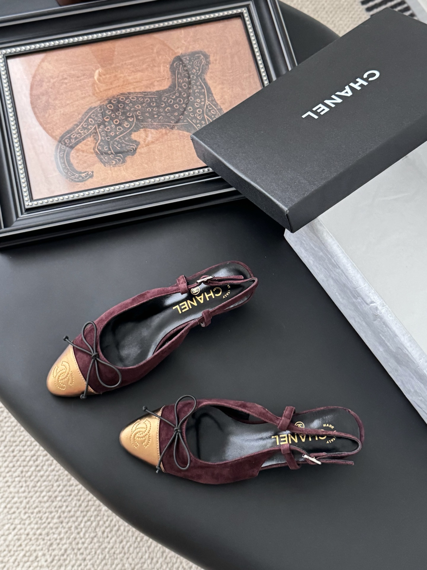 Chanel 25K Mary Jane Slingback Sandals Suede Burgundy Leather 7 i1746553484919 9114 0 5
