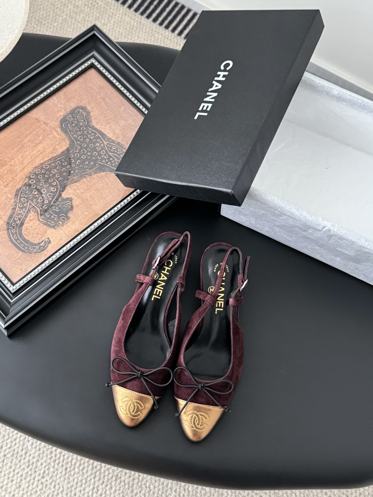 Chanel 25K Mary Jane Slingback Sandals Suede Burgundy Leather 3 i1746553485877 4432 0 0