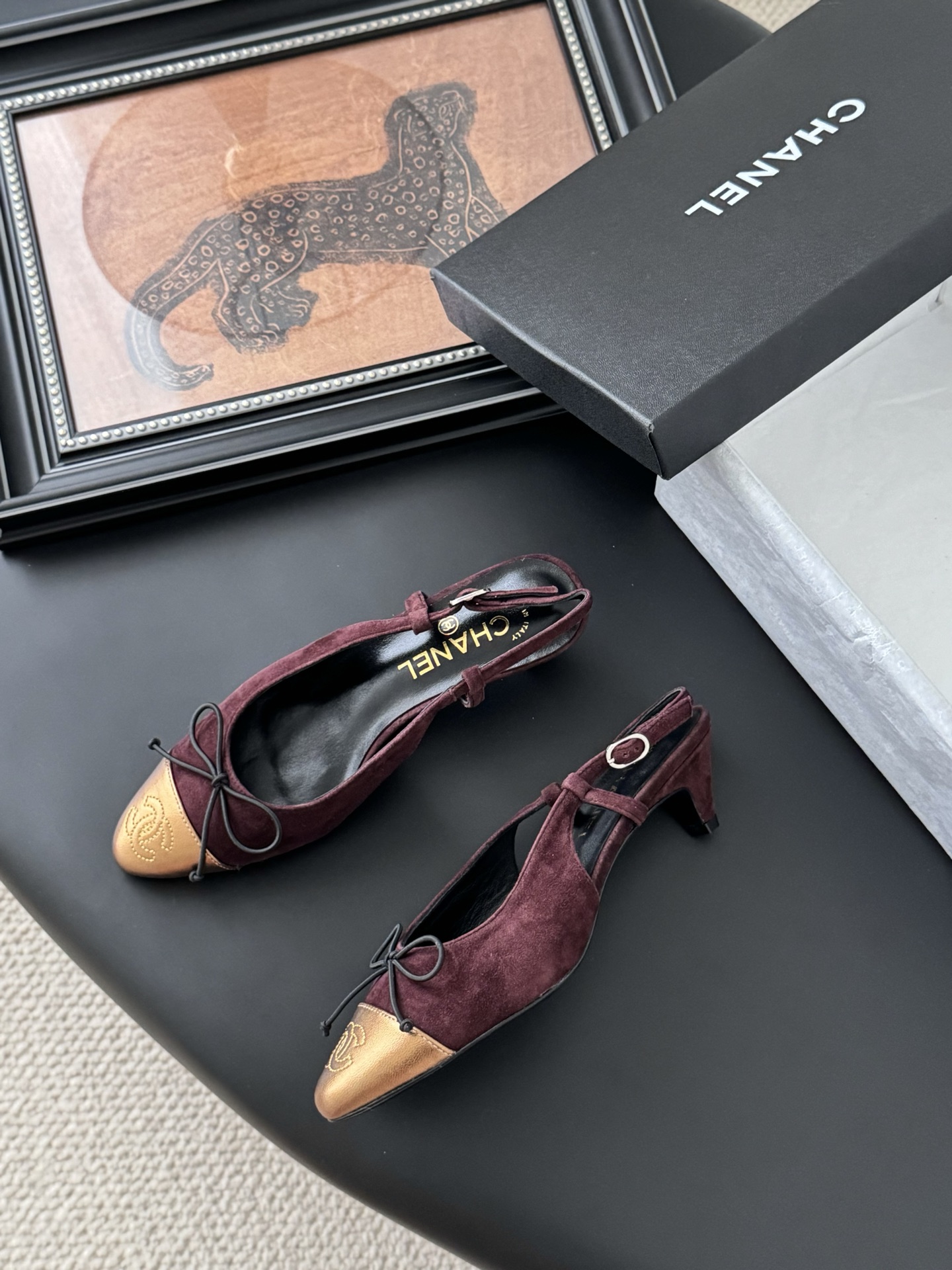 Chanel 25K Mary Jane Slingback Sandals Suede Burgundy Leather 2 i1746553485942 6929 0 3