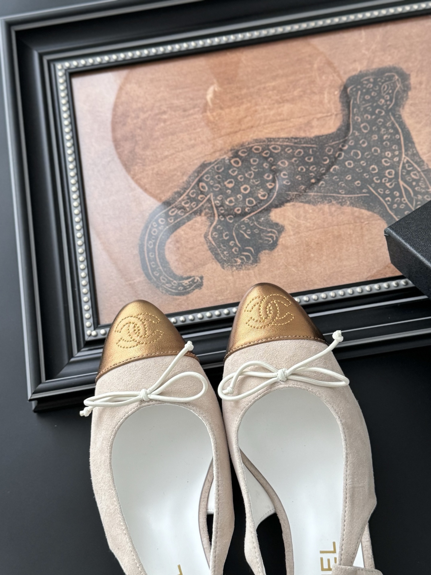 Chanel 25K Mary Jane Slingback Sandals Suede Beige/Gold Heels 8 i1746553501571 6524 0 6