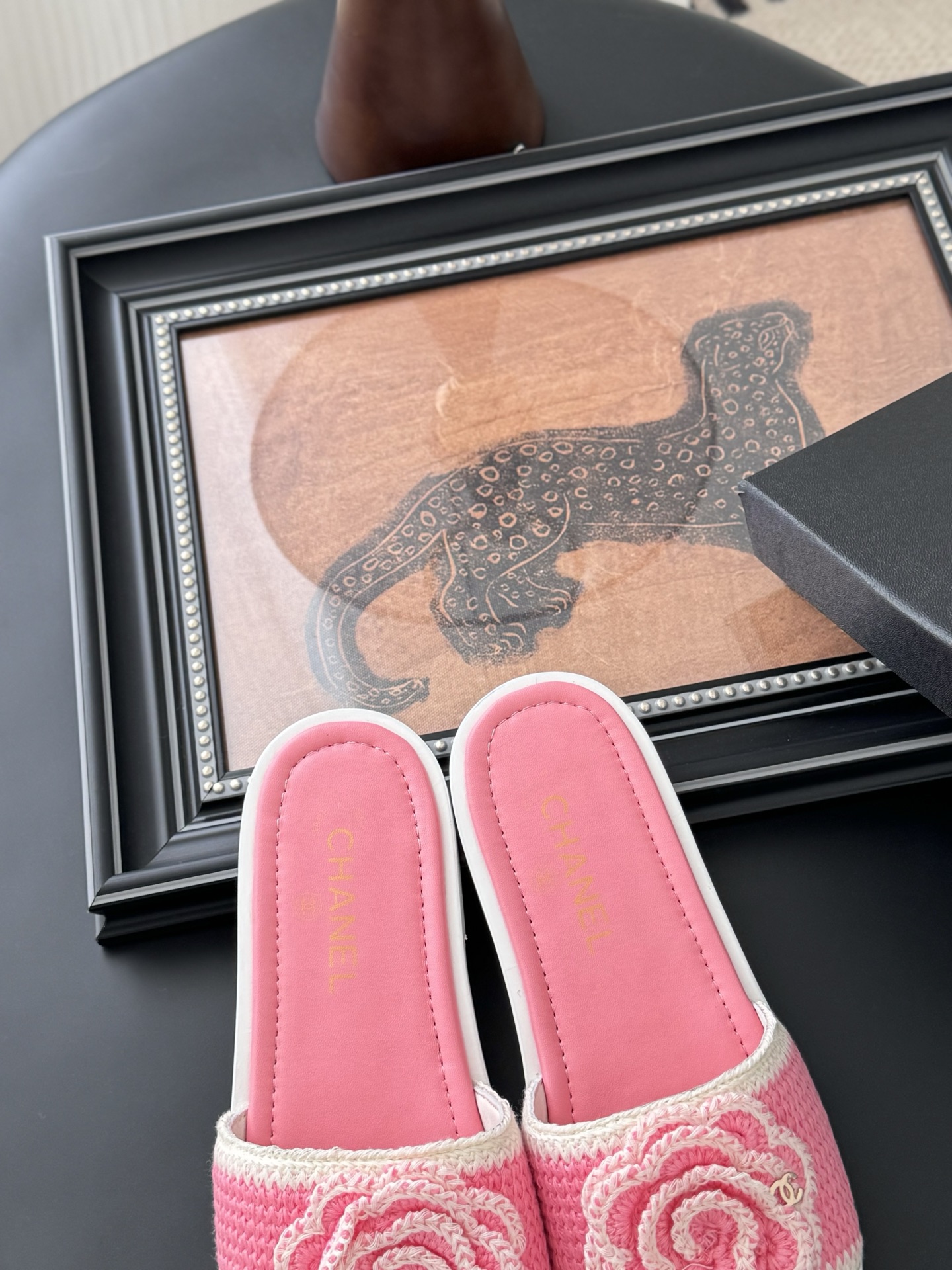 Chanel 25K Camellia Knit Upper Leather Sole Slides Sandals Women 8 i1746730290933 241 0 5