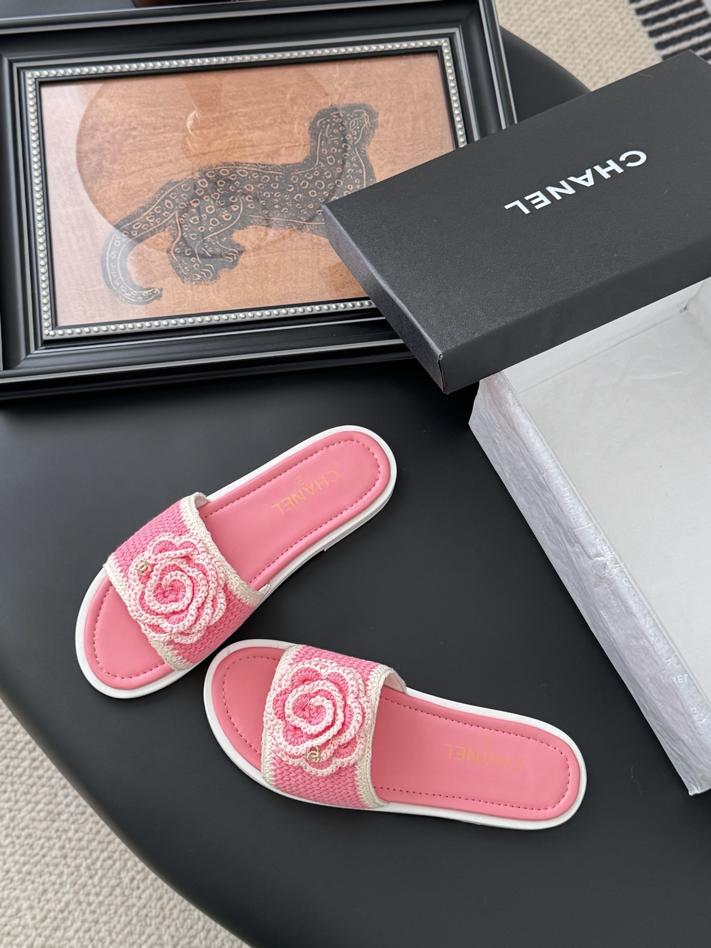 Chanel 25K Camellia Knit Upper Leather Sole Slides Sandals Women 7 i1746730290933 3303 0 4