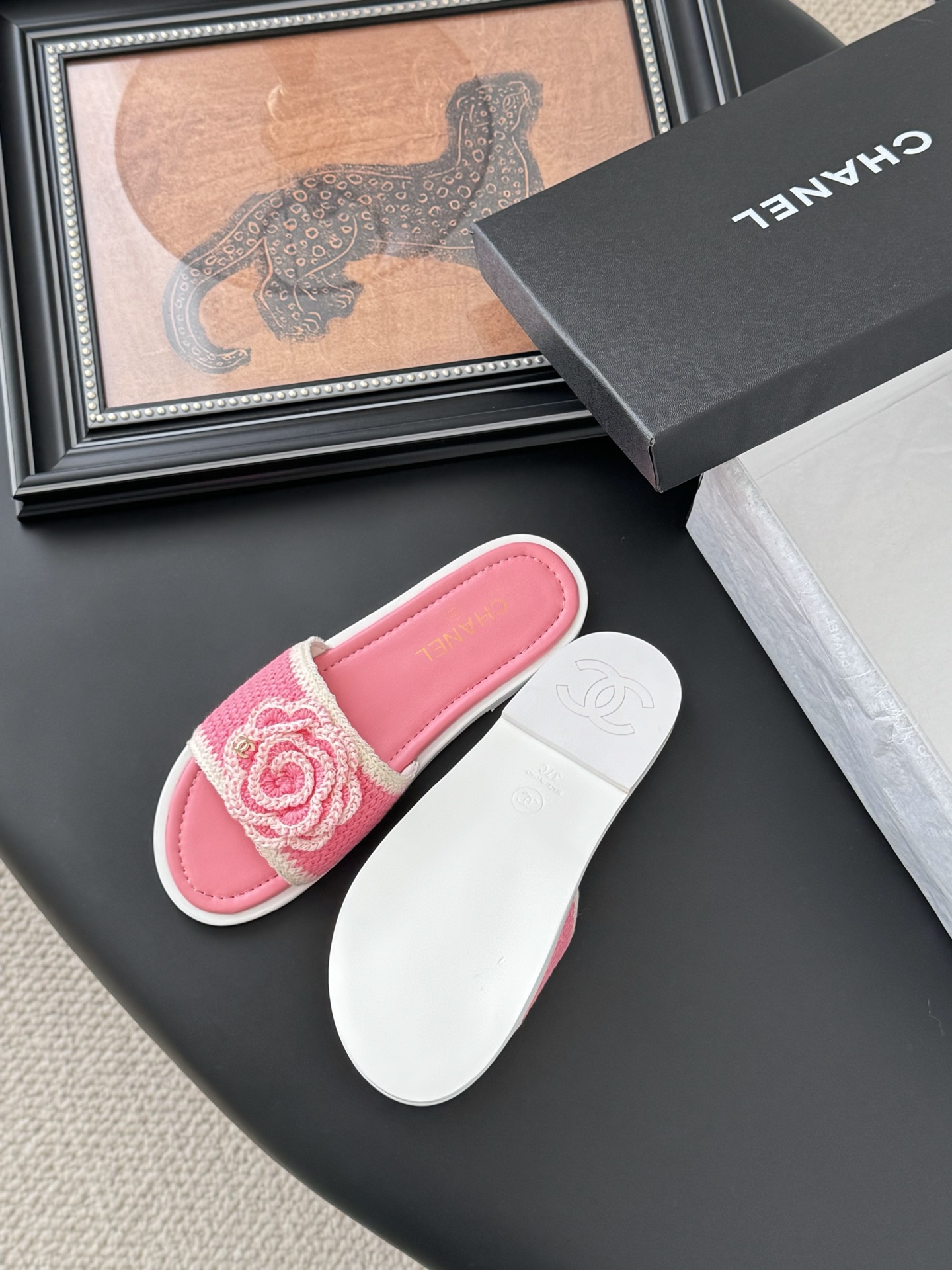 Chanel 25K Camellia Knit Upper Leather Sole Slides Sandals Women 10 i1746730293145 1159 0 7