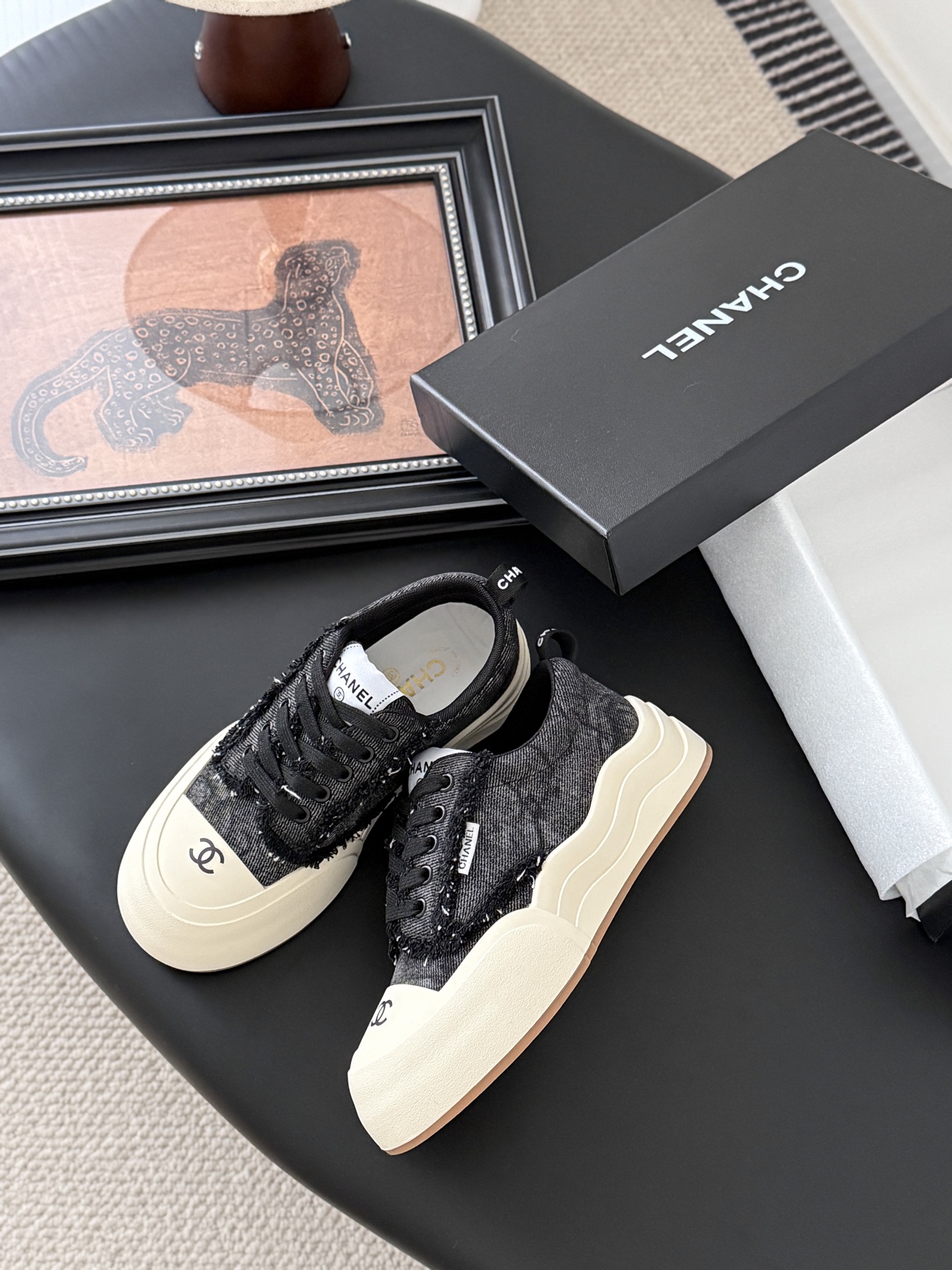 Chanel Women's Black Tweed Sneakers Classic Lace-Up Casual Shoes Size 35-40 5 i1757543228414 4020 0 3