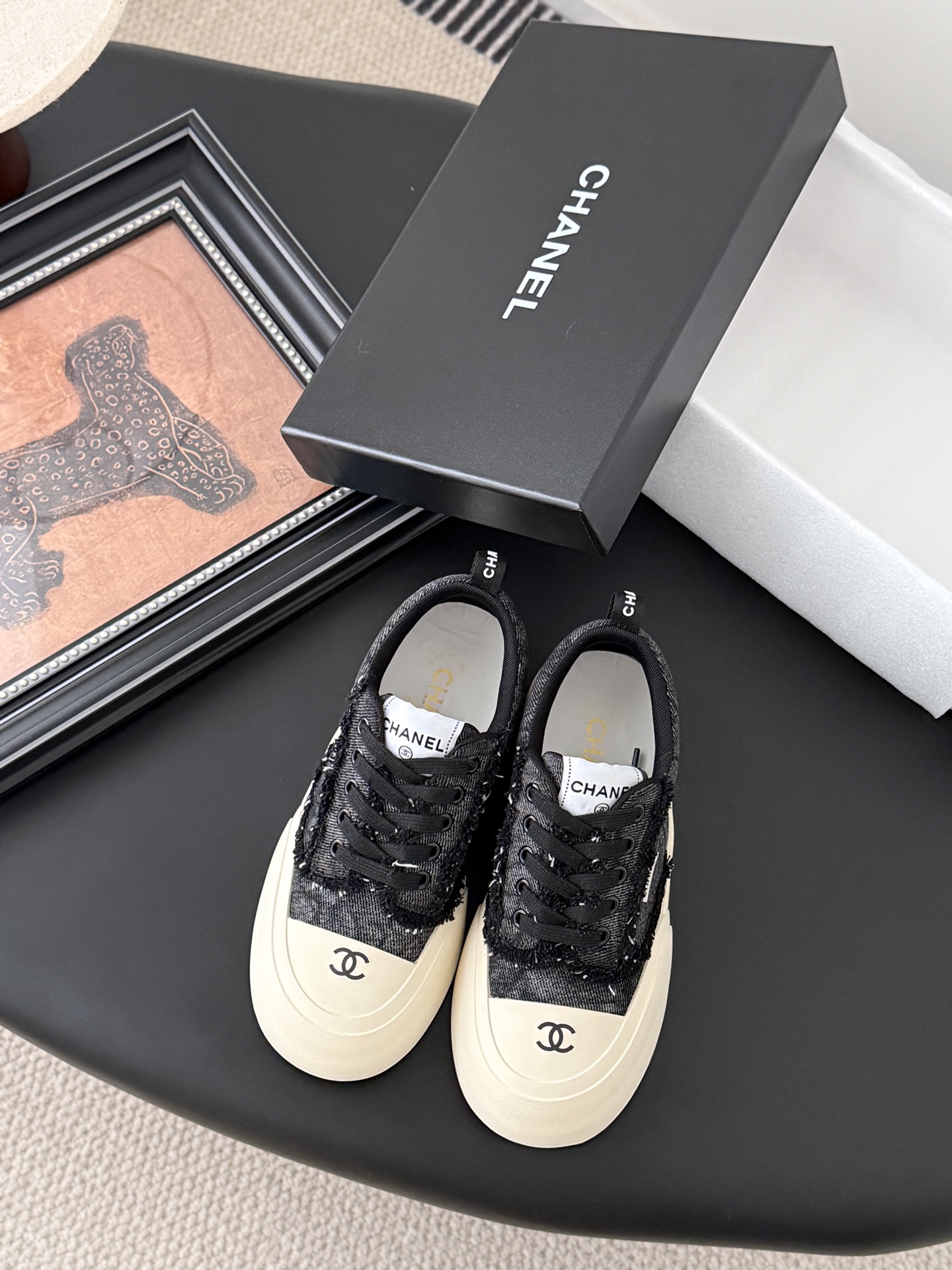 Chanel Women's Black Tweed Sneakers Classic Lace-Up Casual Shoes Size 35-40 3 i1757543230199 8183 0 0