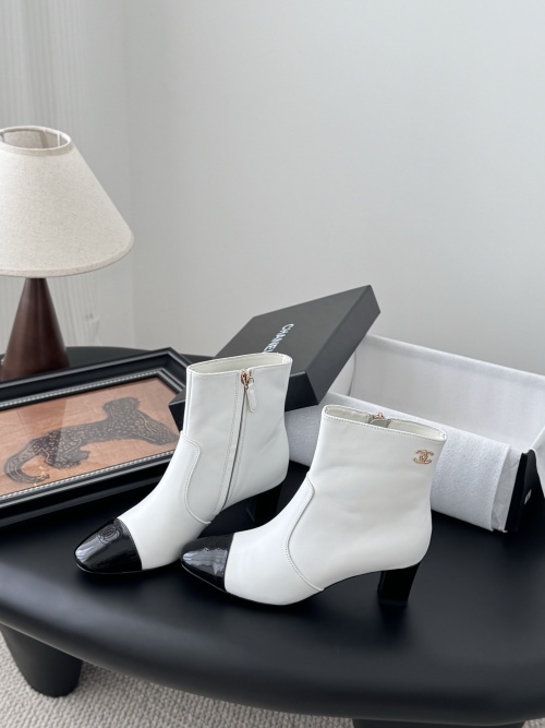 Chanel 25K Classic Two-Tone Lambskin Heeled Boots, Women's Size 35-39 1 Chanel 25K Classic Two-Tone Lambskin Heeled Boots, Women's Size 35-39