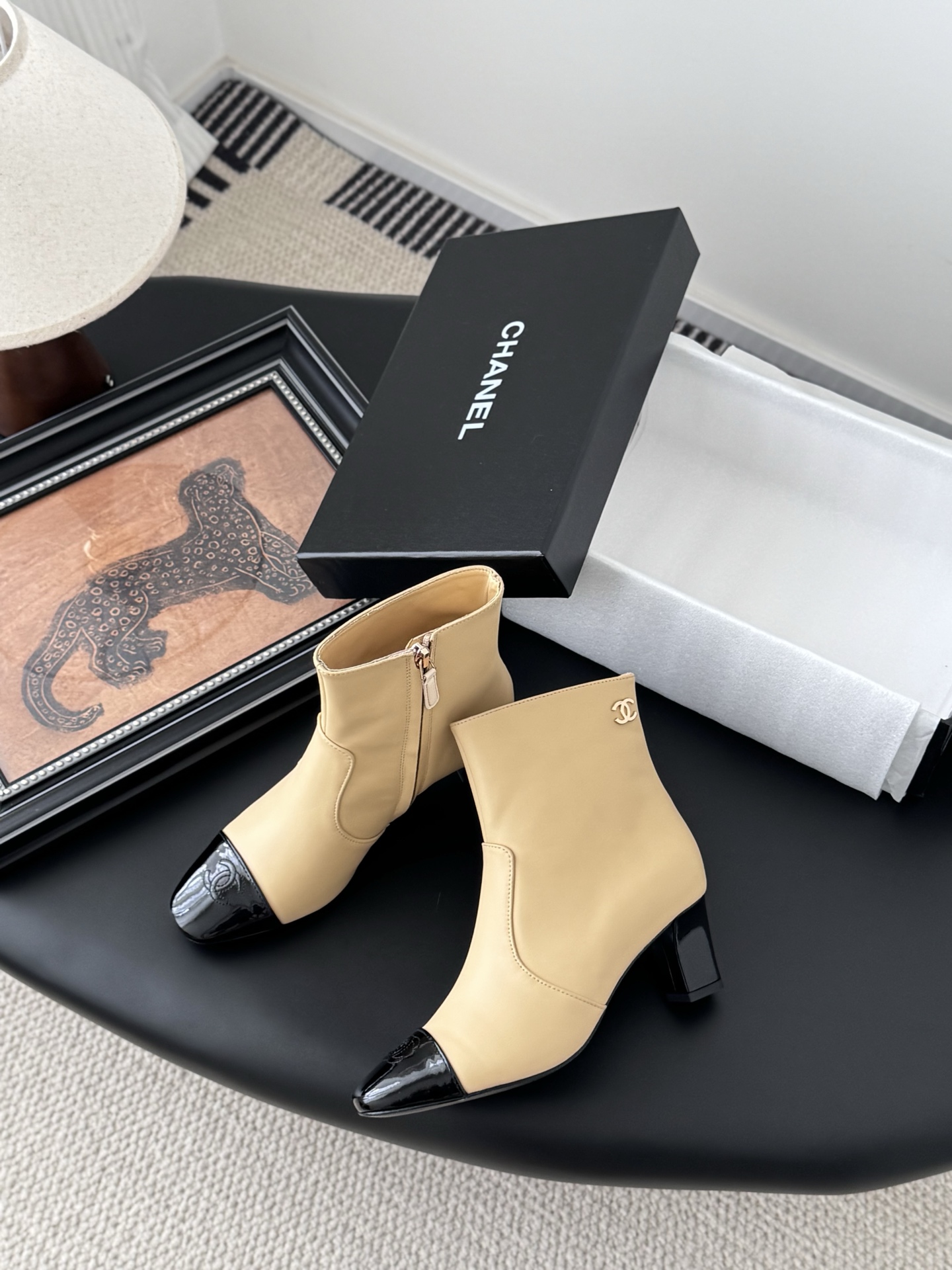 Chanel Women's Beige Leather Ankle Boots with Black Cap-toe 4 i1758732264436 9558 0 2