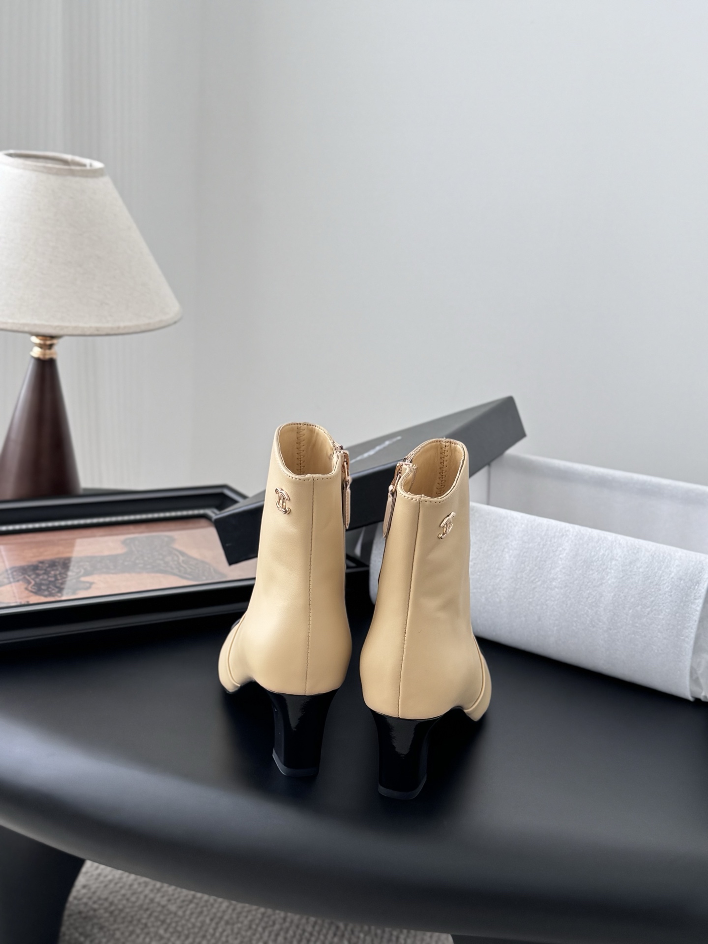 Chanel Women's Beige Leather Ankle Boots with Black Cap-toe 7 i1758732264493 8020 0 5