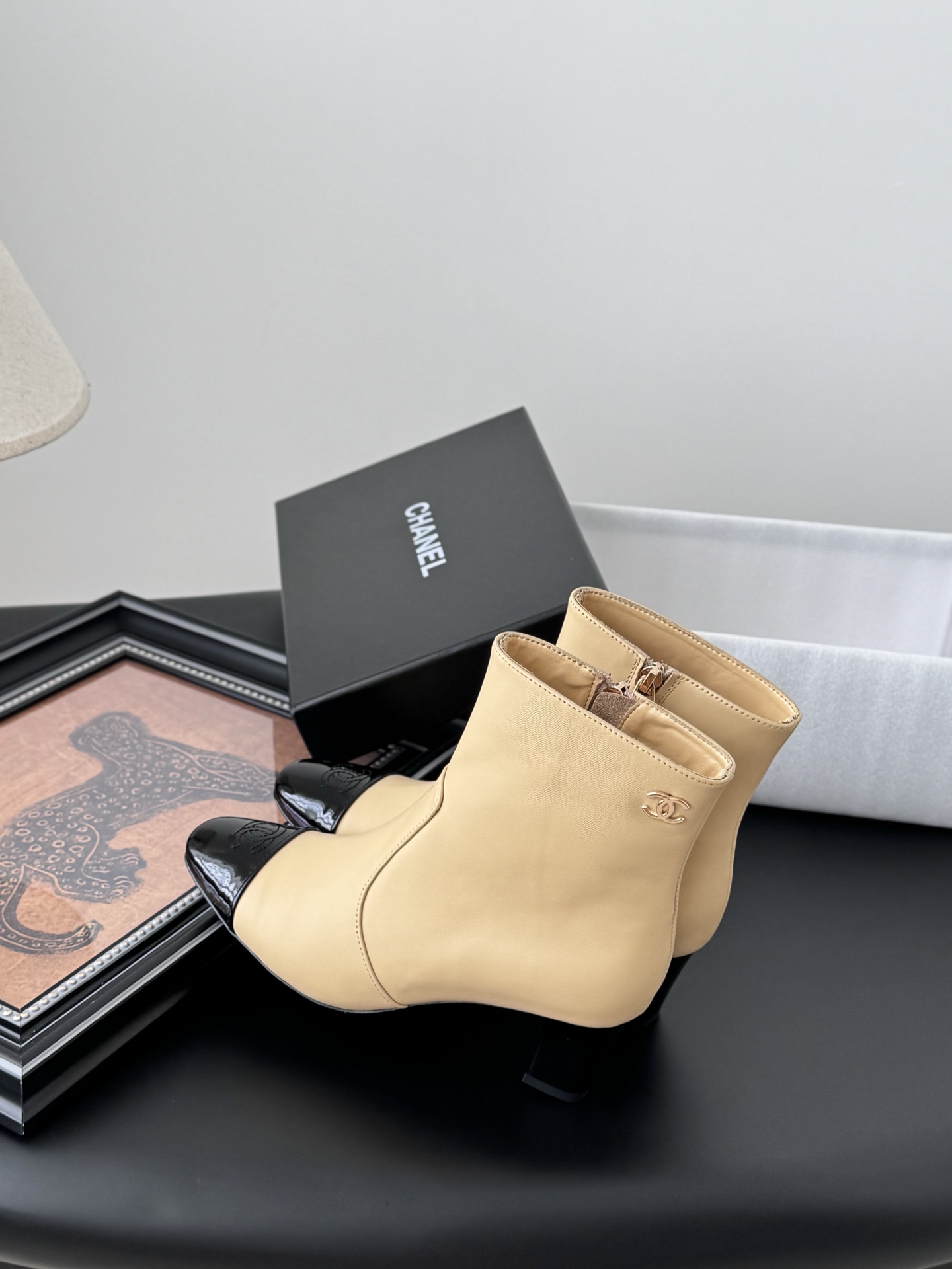 Chanel Women's Beige Leather Ankle Boots with Black Cap-toe 8 i1758732264520 9342 0 6