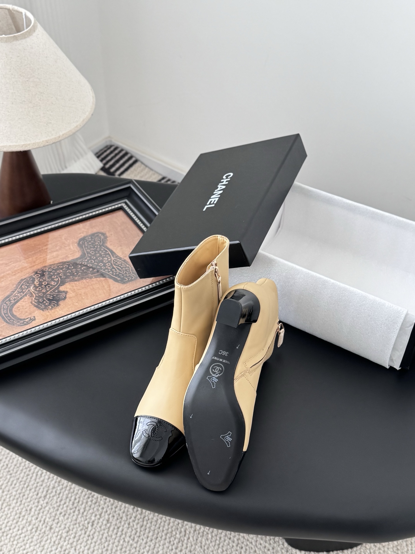 Chanel Women's Beige Leather Ankle Boots with Black Cap-toe 5 i1758732267184 2384 0 3