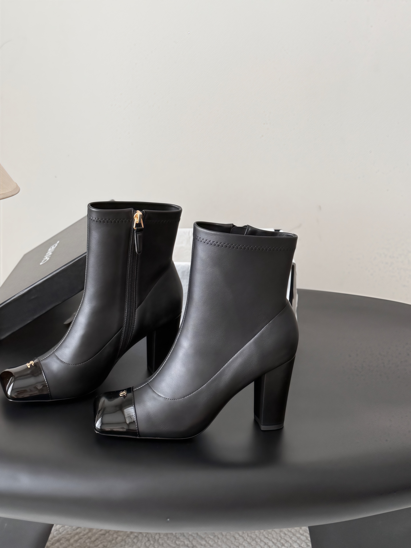 Chanel Black Cap-Toe Ankle Boots