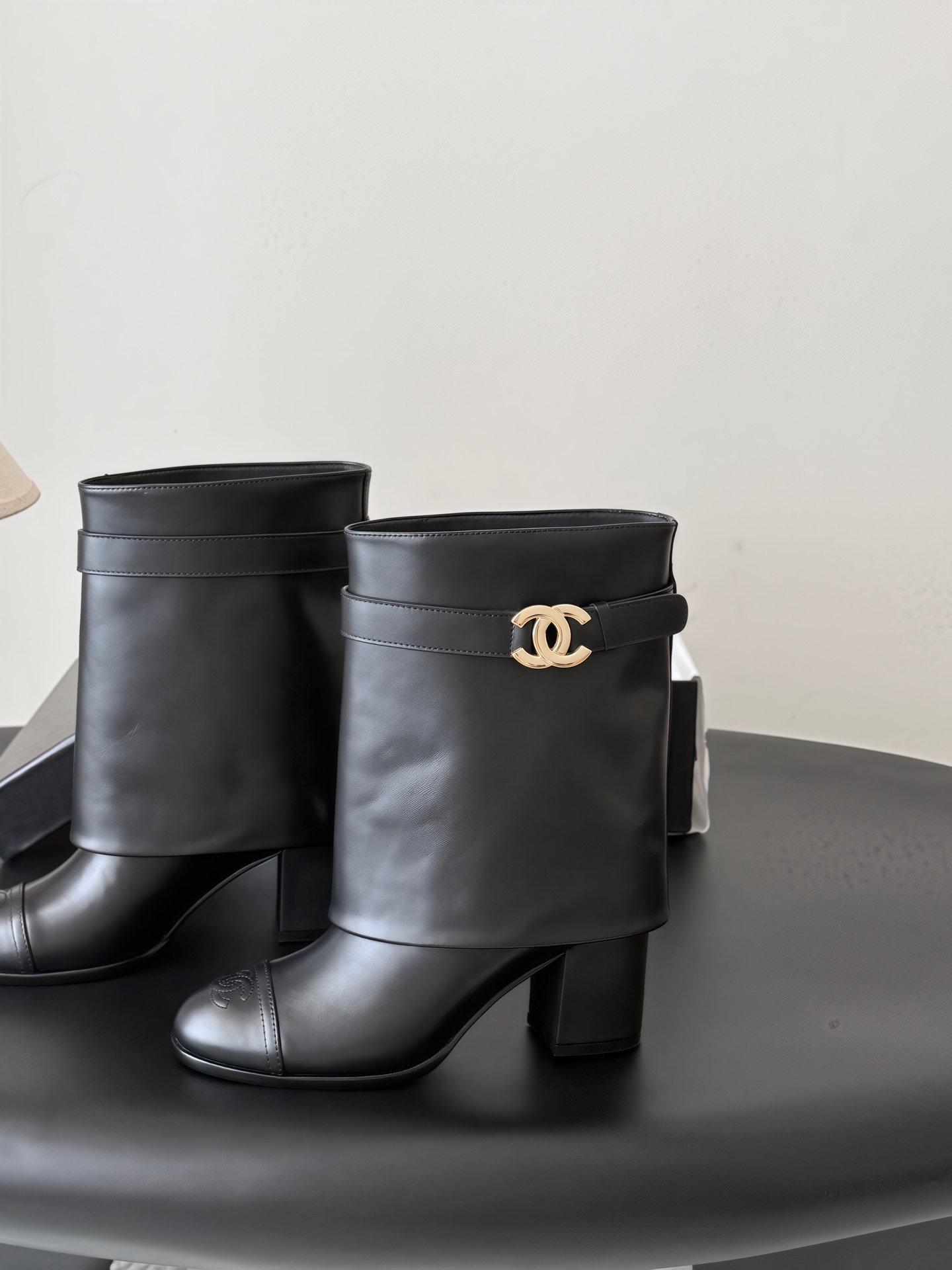 Chanel Black Logo Heeled Ankle Boots
