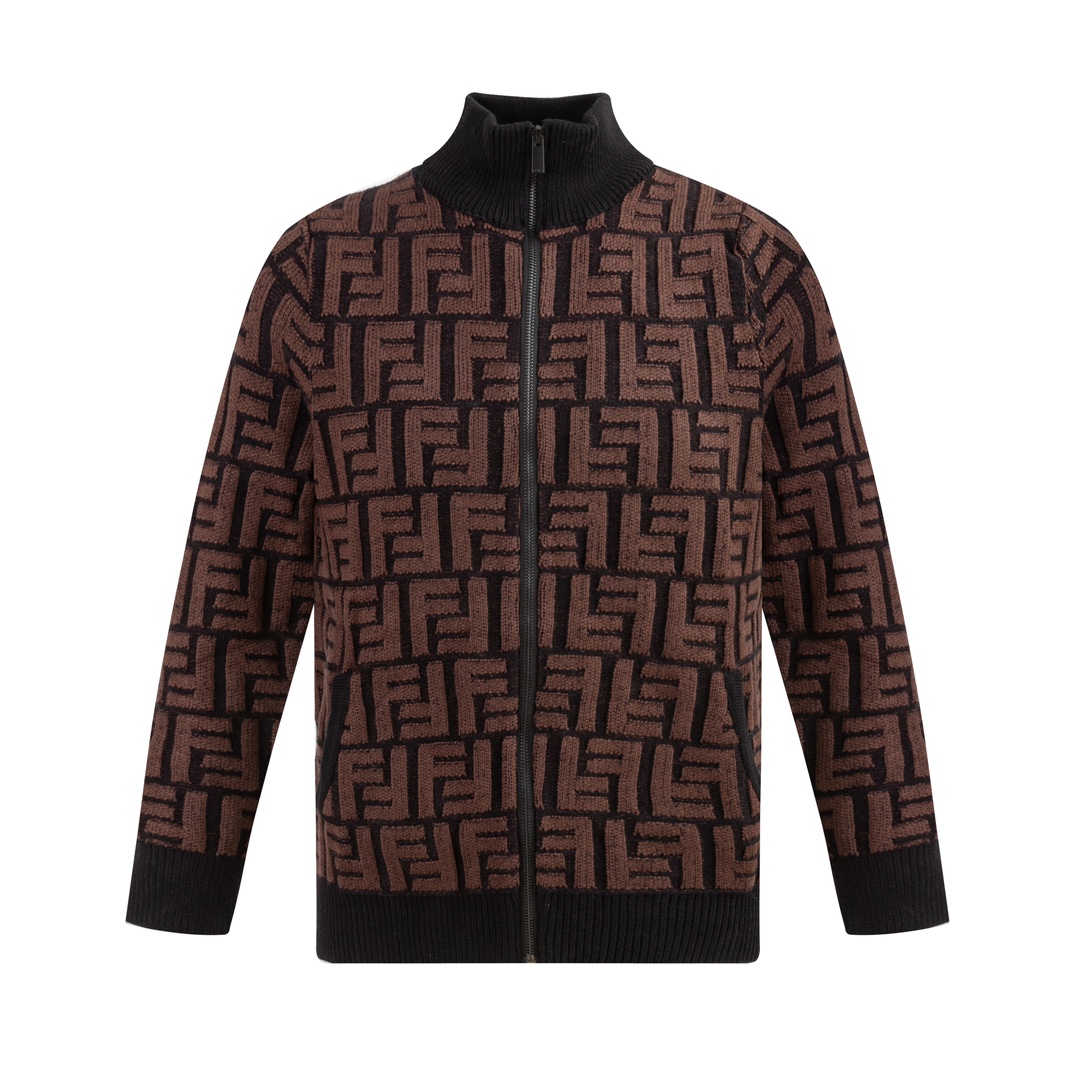 Fendi SS24 High-Quality Knit Dress: Brown & Black, Classic Design with Branded Details - 图片 1