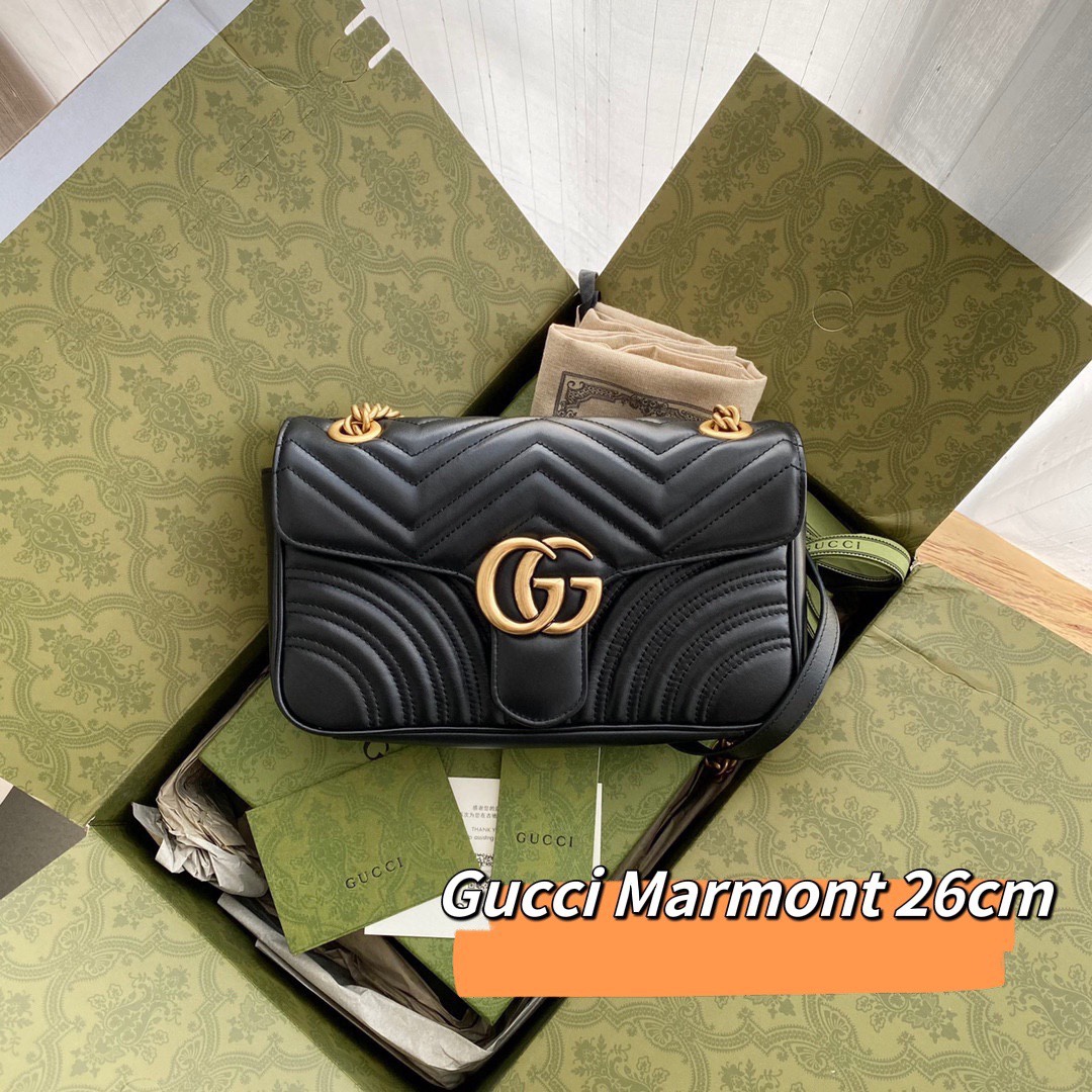 NO:338605,Extra-grade ZP original leather medium size 26cm GG marmont black classic model needless to say, the style must have the soul of zp, leather, hardware, inner support and auxiliary materials cannot be left behind, each place is customized by the factory!  There are a wide range of quality on the market, we only supply stable original skins!  Don't brag, speak with quality, such a classic it bag, can't be broken [Close Fist] 26×15×7cm443497m, GUCCI large-scale original leather, gucci19860909特级  ZP原厂皮中号26cm GG marmont 黑色 经典款不用多说,版型必须拥有zp的灵魂,皮料 五金 内托 辅料也不能落下, 每一处均采用原厂定制！市面上品质琳琅满目,我们只供稳定原厂皮！不吹嘘,用品质说话,如此经典的it bag,不能做坏了[抱拳] 26×15×7cm443497m,GUCCI大厂货原厂皮,gucci,Bag