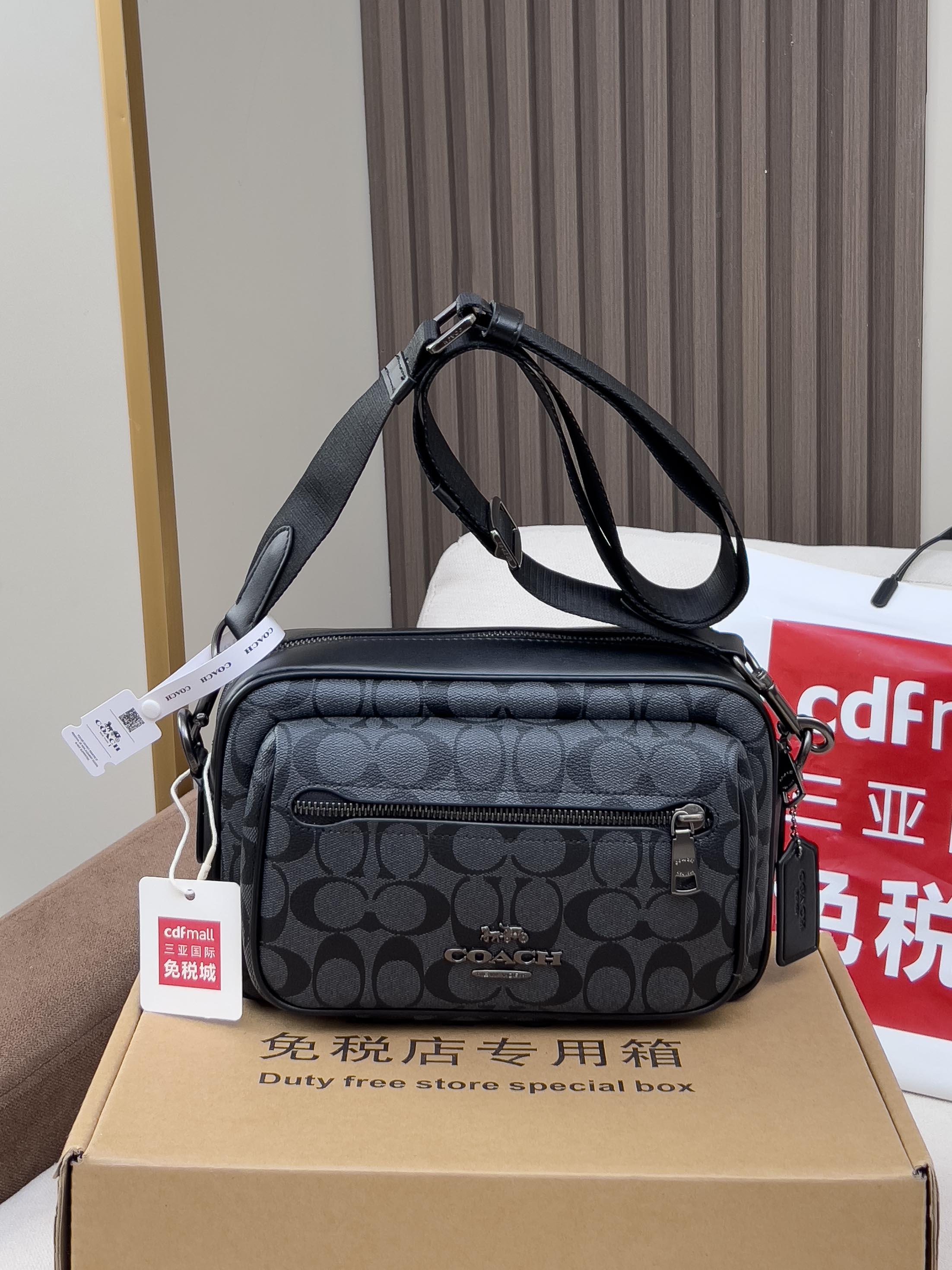 Coach Camera bag Charcoal Black Signature Canvas crossbody