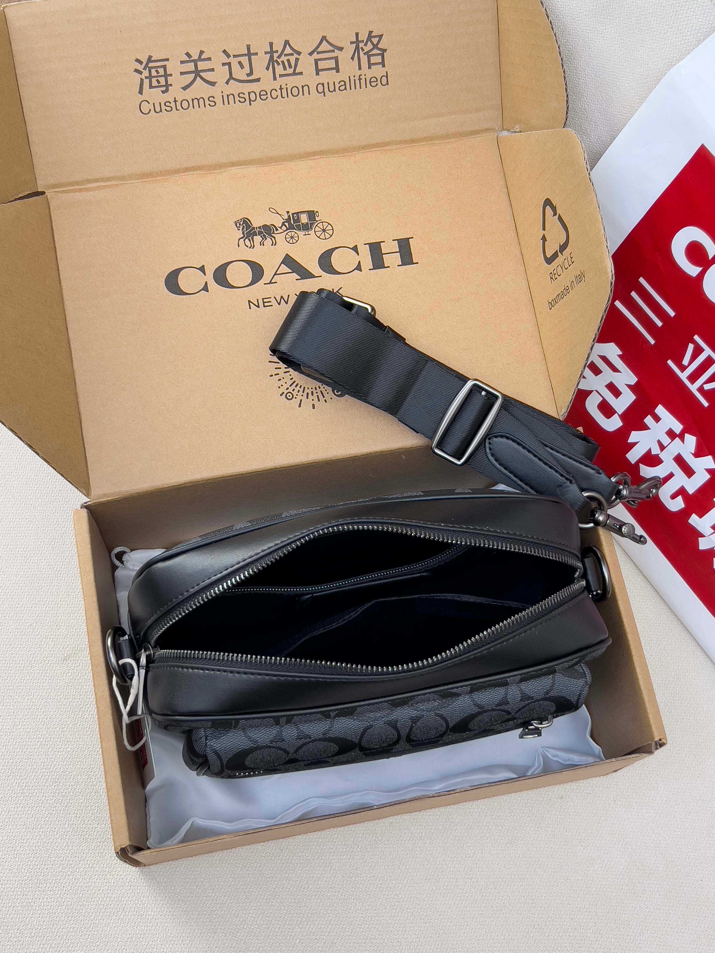 Coach Camera bag Charcoal Black Signature Canvas crossbody