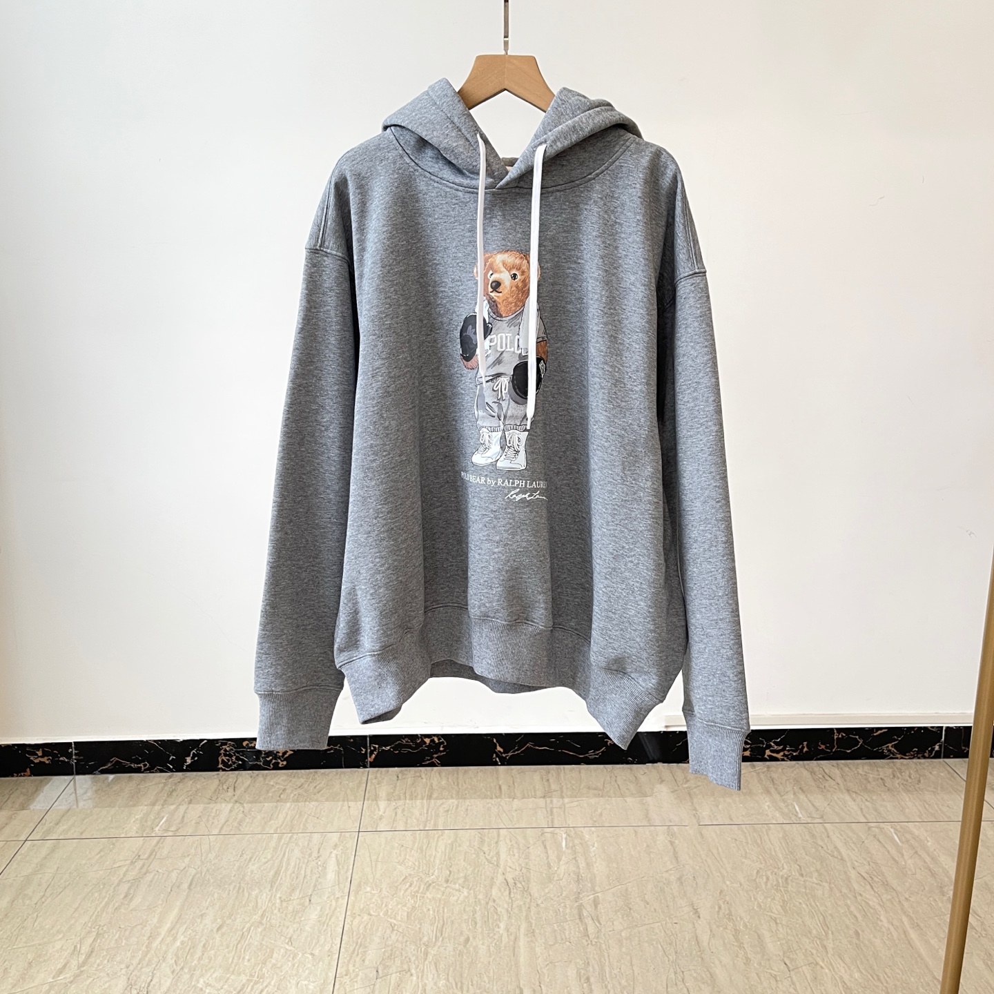 Ralph Lauren Polo Bear Hoodie - رمادي، تصميم فضفاض، ربيع/خريف