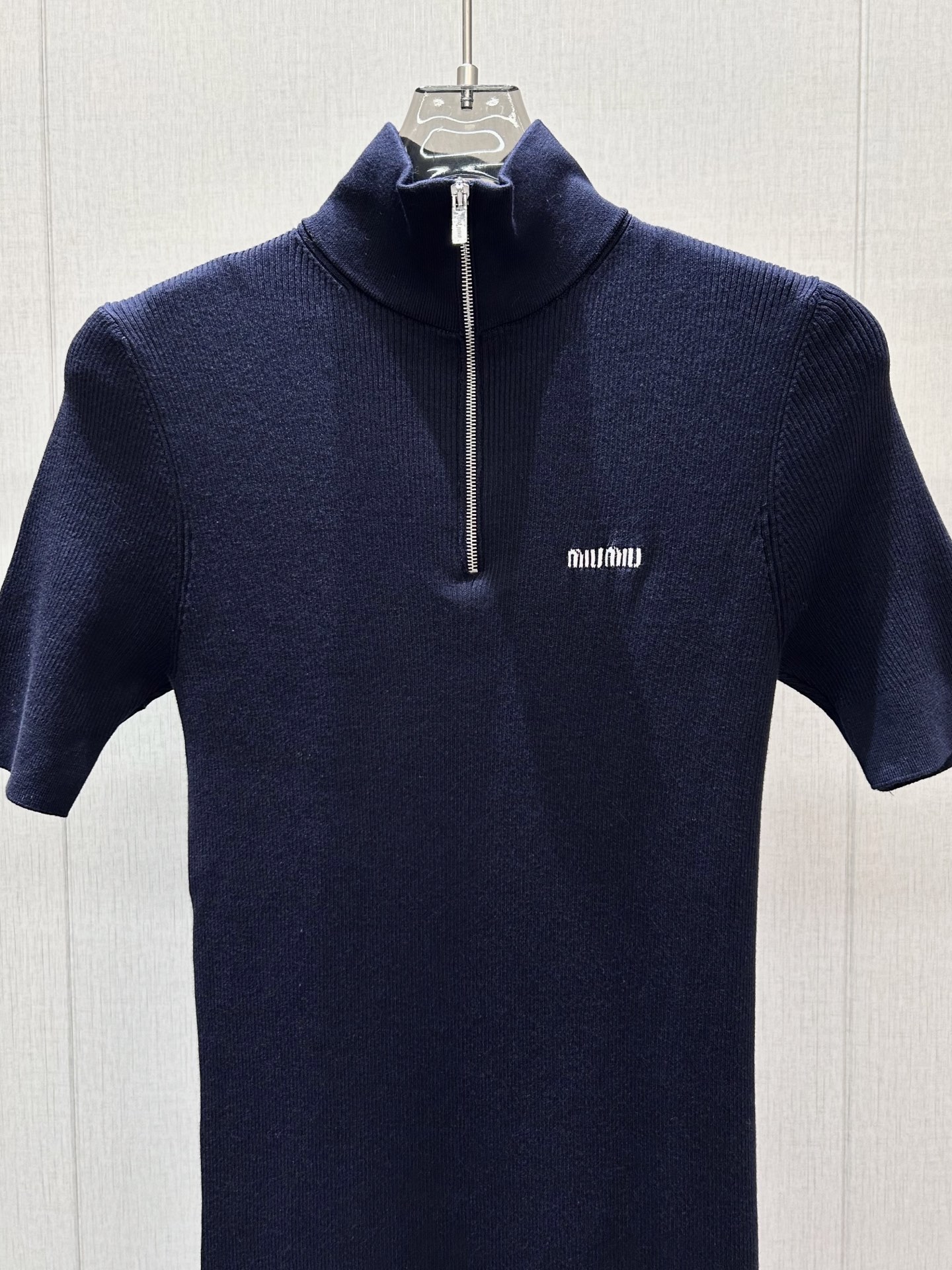 Miu Miu Navy Logo Zip Neck Knit Dress