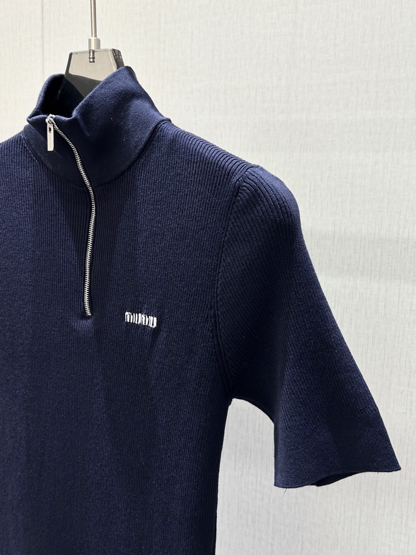 Miu Miu Navy Logo Zip Neck Knit Dress