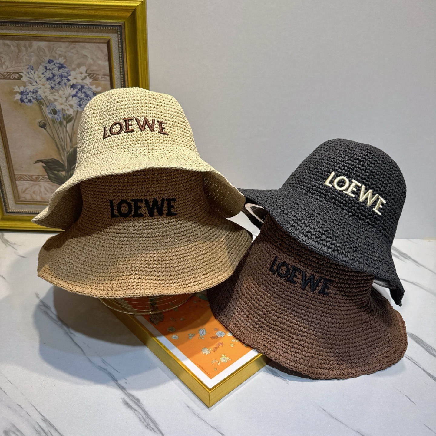 罗意威 新款LOEWE编织草帽，质感超好，外部线条定位标准，做工精细，简约大气低价走量！❤️❤️