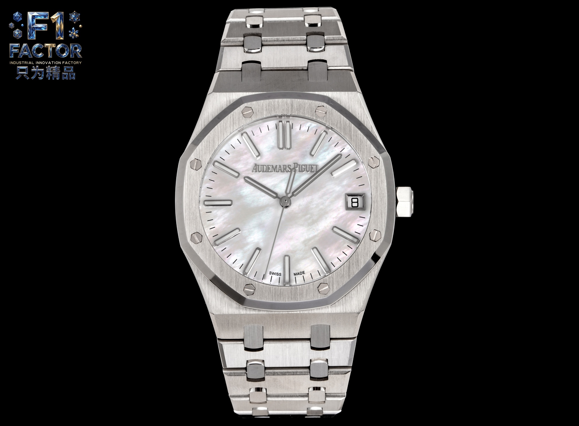 NO:924142,F1 factory AP Audemars Piguet 15510 integrated movement CAL4302 version. 1 adopts the same three-piece structure as the original. All positions and assembly methods of the watch case are consistent with the original. 41mm 2. The most important strap of the steel strap watch, F1 factory uses the original strap mold to make the strap have a delicate brushed pattern and will not sharply cut the hand. The thickness and joints of the strap are consistent with the original, and the details are meticulous.  3. The movable cushioning design at the head of the watch strap is consistent with the genuine product, making it closer to the wrist and more comfortable to wear. 4. The switch design and texture of the buckle and the carving process of the buckle are consistent with the genuine product. 5F1 factory is the first to log in and uses natural shells as the dial. The shells are bright and the time is accurate, making the watch more beautiful and decent. 6. The movement is the soul of the entire watch and the key to distinguishing authenticity. The F1 factory perfectly replicates the original 4302  The movement is a true integrated movement, no longer a movement decorated with plywood. The specific details are as follows: 1: The calendar jumps instantaneously in the opposite direction, which is different from the movement with plywood on the market. The calendar direction is different. 2. The central axis of the pointer is a solid central axis, consistent with the original. The pointer is polished to make the pointer burr-free. 3. Any gears on the back of the movement are not decorations. The winding power pinion will drive, and the gears and barrels on the flat hairspring (FLAT) deck are real and movable.  4. The balance wheel position corresponds to the genuine product at 7 o'clock, and the power reserve time is 41 hours consistent with the genuine product. The movement's shock absorbers, card-freeness and other details are restored to the original movement. 5: The color of the movement gyroscope is the most easily mistaken, because the gyroscope color in the official website picture is more rose-red, while the original real gyroscope is more gold-colored, which leads to many gyroscopes on the market being made in rose red color, and the F1 factory has specially adjusted the color of the gyroscope to be consistent with the original one (others on the market are generally reddish)  The F1 factory is sincere and perfectly restored!  ,,audemars19860909F1厂 AP 爱彼 15510 一体机芯CAL4302 版本. 1采用与原版一致三件套式结构.表壳所有位置和装配方式跟原装一致.41mm  2钢带表最重中之重的表带,F1厂用原装表带开模使表带细腻的拉丝纹并且不会锋利割手,表带厚度和关节跟足原装一致,对细节一丝不苟 3表带头粒连接表头处与正品一致的活动缓冲设计,让佩戴更贴近手腕更舒服 4表扣的开关设计和质感与表扣的雕刻工艺均与正品一致 5F1厂抢先登录采用天然贝壳做表盘,贝壳的亮,时间的准,手表更加美观大方得体 6机芯是整个手表的灵魂和辨别真假的重点,F1厂完美复制原装4302 机芯,真正的一体机芯,不再是夹板装饰的机芯,具体细节如下1:日历是反方向的瞬跳,区别于市面的机芯加夹板,日历方向是不一样的 2指针中轴为实心中轴,与原装一致,指针打磨使指针毫无毛刺 3机芯背面任何齿轮都不是装饰,上链条动力小齿轮会传动,平面游丝(FLAT)甲板上的齿轮与发条盒均真实可动可用 4摆轮位置对应正品在7点位置,动力储存时间与正品一致的41小时.机芯的避震器,无卡度等等细节都还原原装机芯 5:最容易错误的机芯陀片颜色,因为官网图片陀片颜色偏玫红,而原装实物陀片偏金,这就导致市面很多做陀片按着玫红颜色做,而F1厂特调了陀片颜色跟原装一致（市面其他的普遍偏红） F1厂真芯诚意,完美还原！,,audemars,Watch