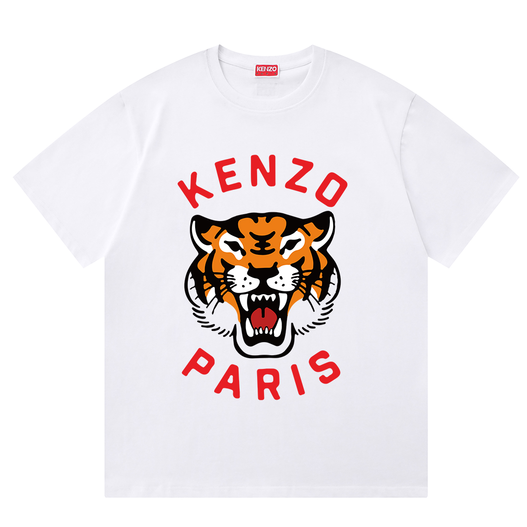 KENZO Clothing T-Shirt Black Red White Printing Unisex Cotton Double Yarn Short Sleeve