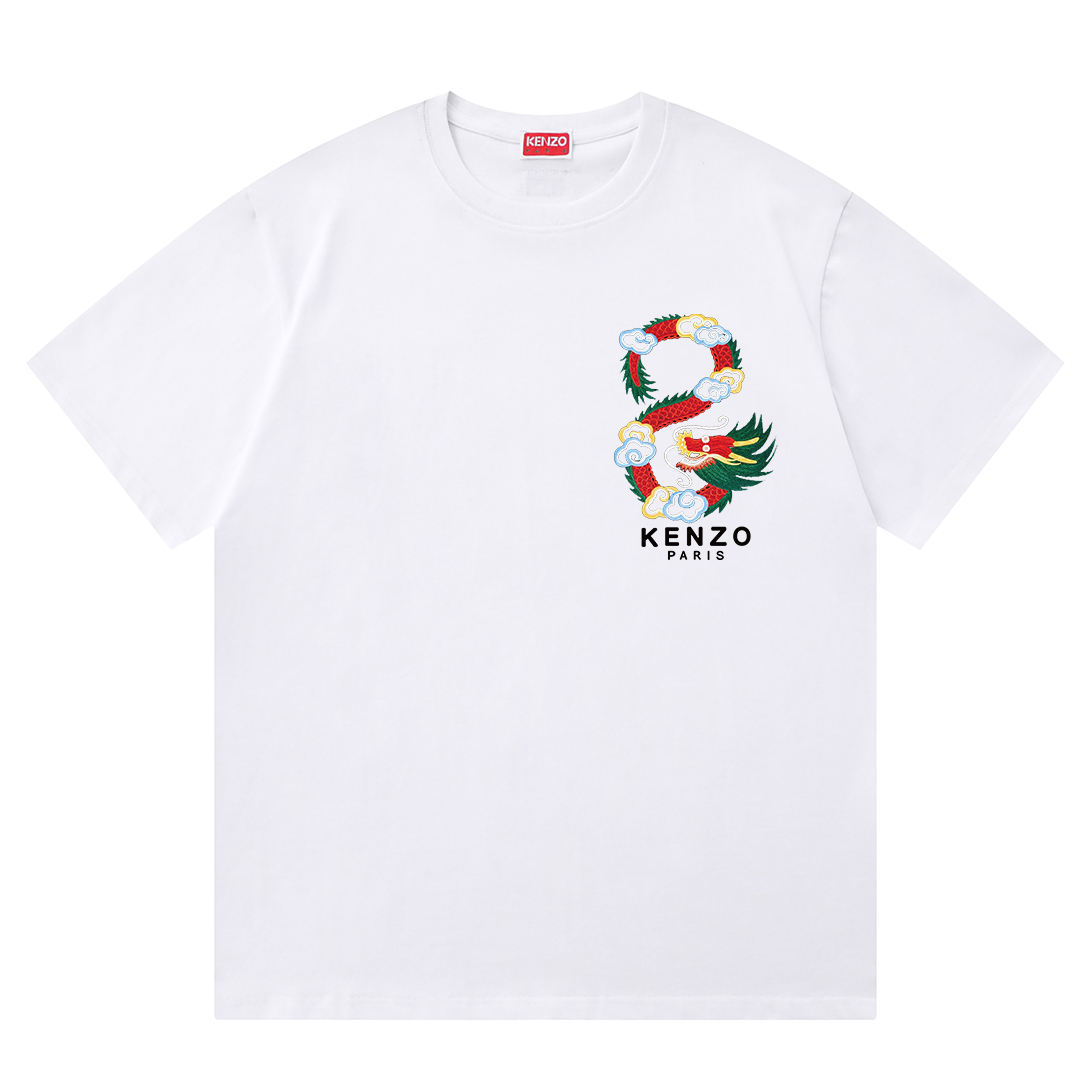 KENZO Clothing T-Shirt Red White Printing Unisex Cotton Double Yarn Short Sleeve